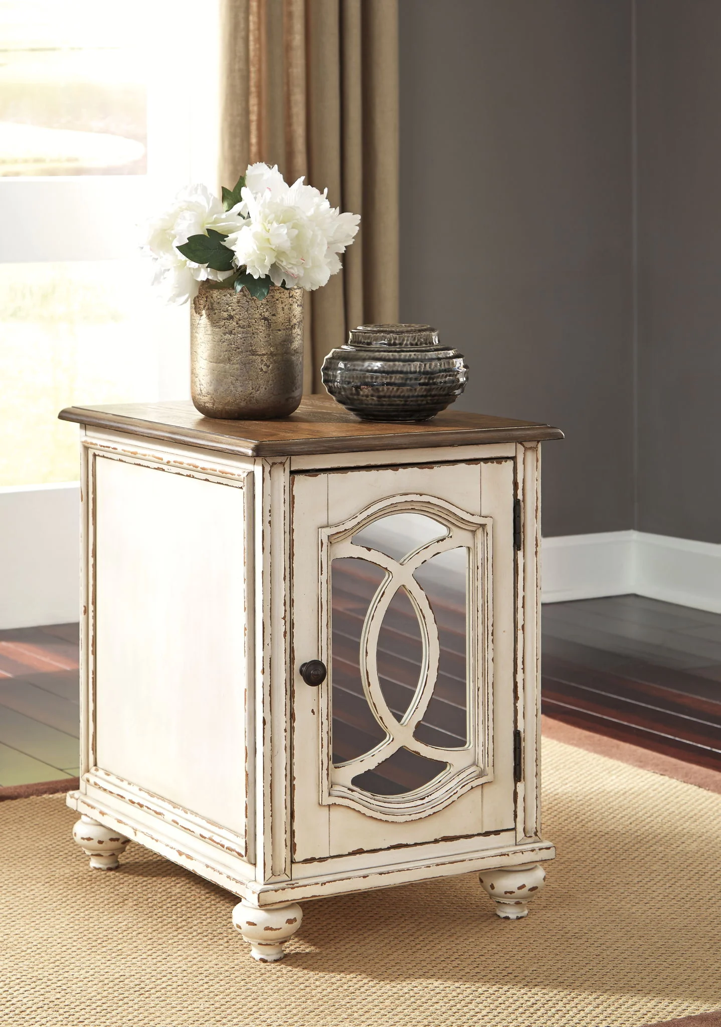 Realyn - Chair Side End Table - Insert Mirror - White / Brown - Image 3