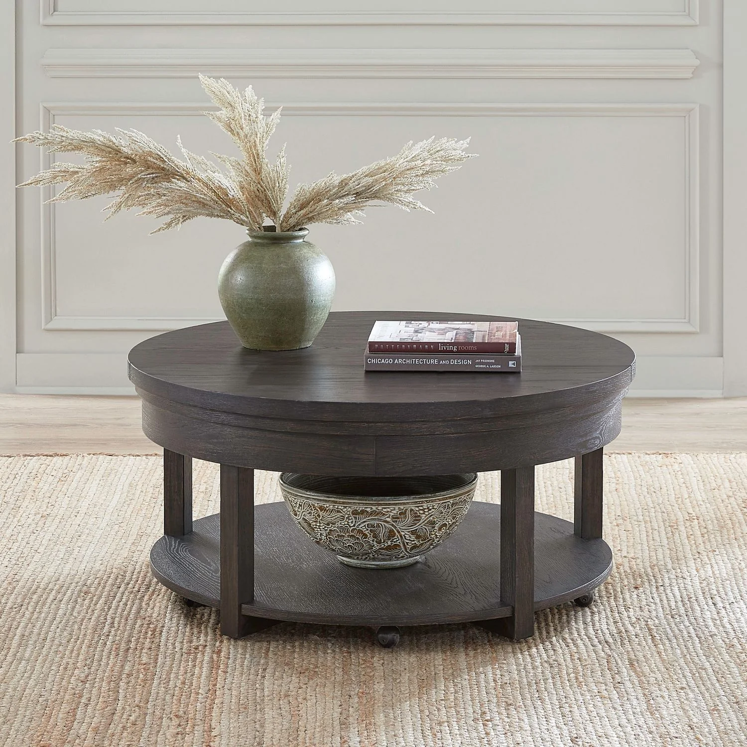 Weston – Round Lift Top Cocktail Table – Peppercorn
