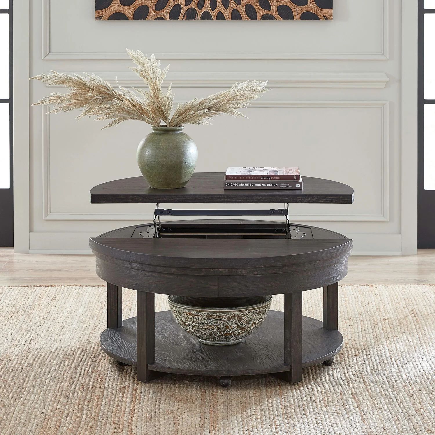 Weston - Round Lift Top Cocktail Table - Peppercorn - Image 2