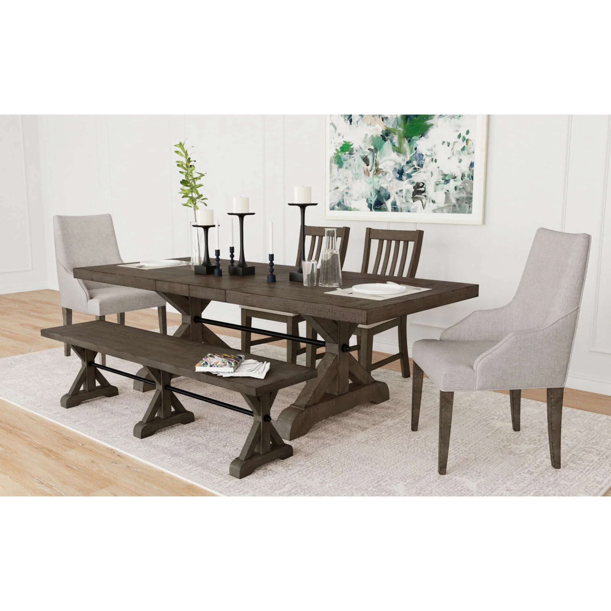 Yellowstone - Dining Bench With Metal Bar Cross - Medium Brown - Image 3