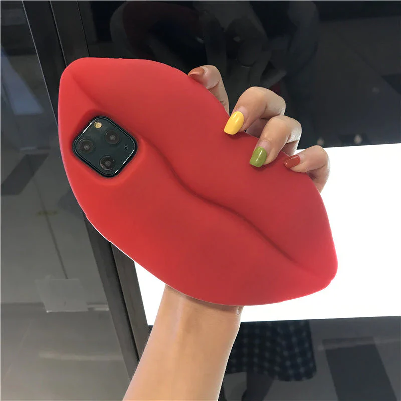 3D Big Red Lip Mouth Kiss Soft Silicone Shoulder Iphone Cases - Image 1