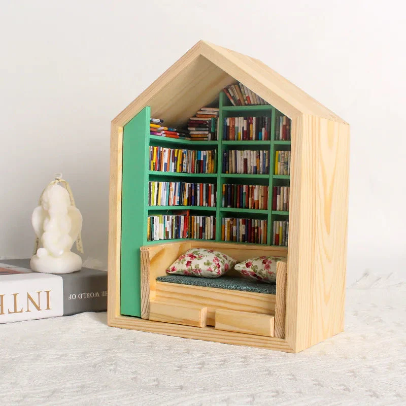 Wooden Library House Reading Nook Miniature - Image 2