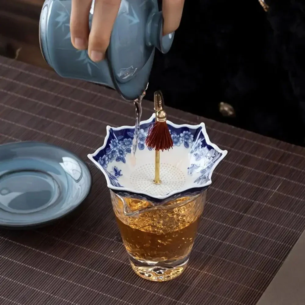 Traditional Floral Ceramic Umbrella Tea Strainer - Image 3
