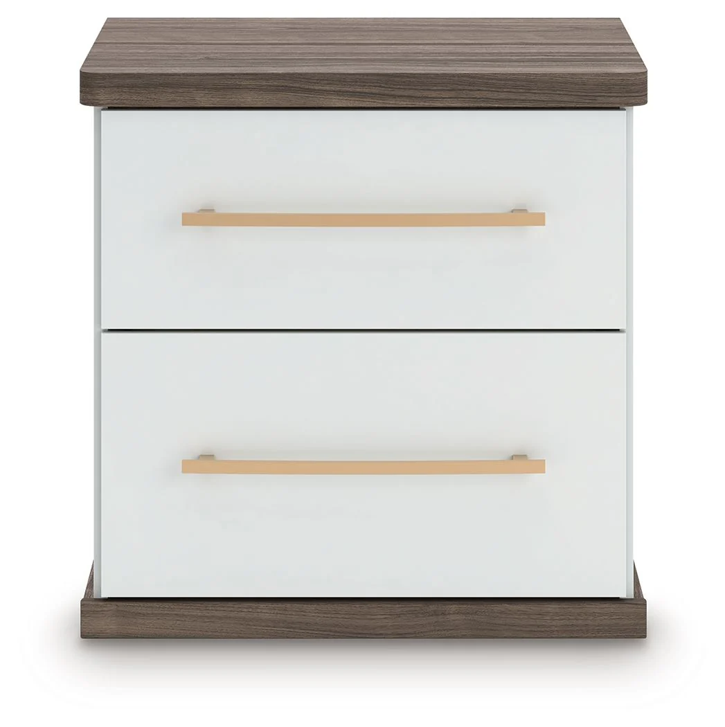 Kendanport - Two Drawer Night Stand - Brown / White - Image 3