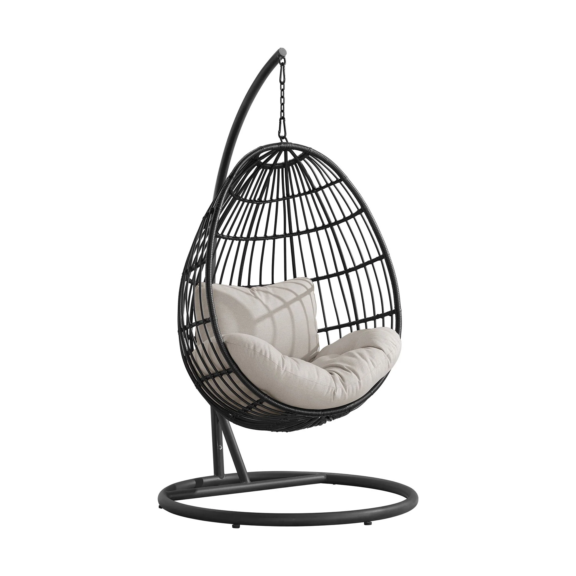 Playa - Swing Egg Chair With Base And Pillar - Dark Gray / Beige - Image 1