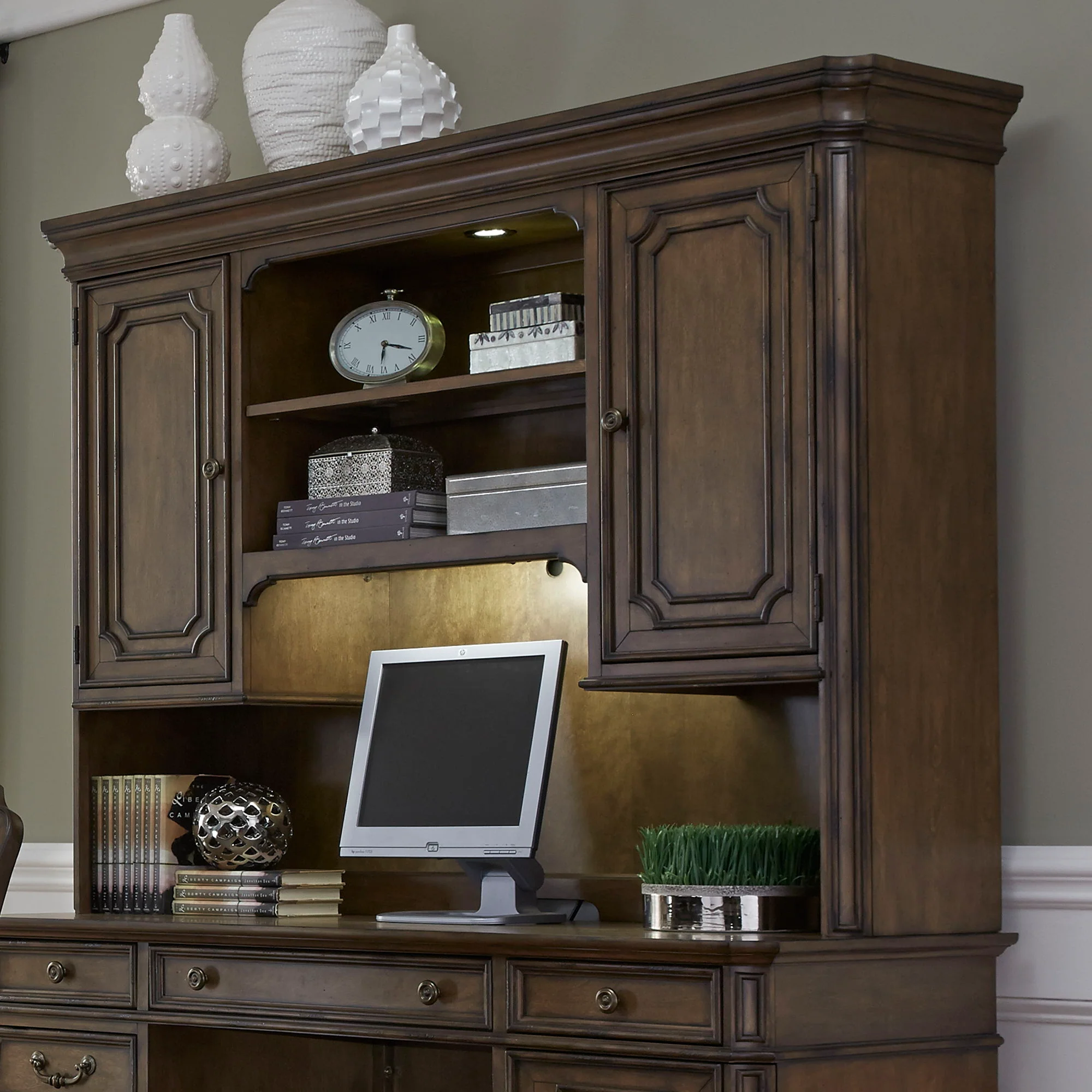 Amelia - Jr Executive Credenza Hutch - Antique Toffee - Image 2
