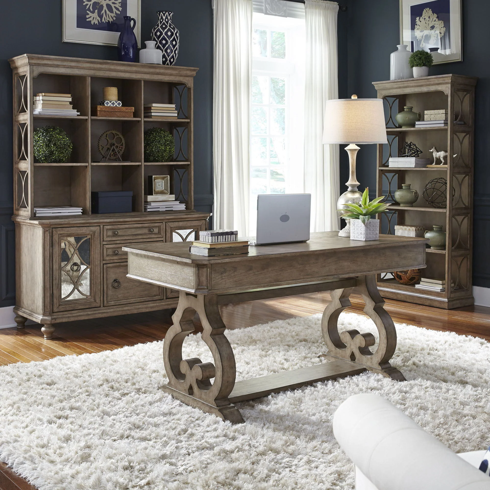 Simply Elegant – 3 Piece Home Office Set (Desk & Hutch Set) – Heathered Taupe
