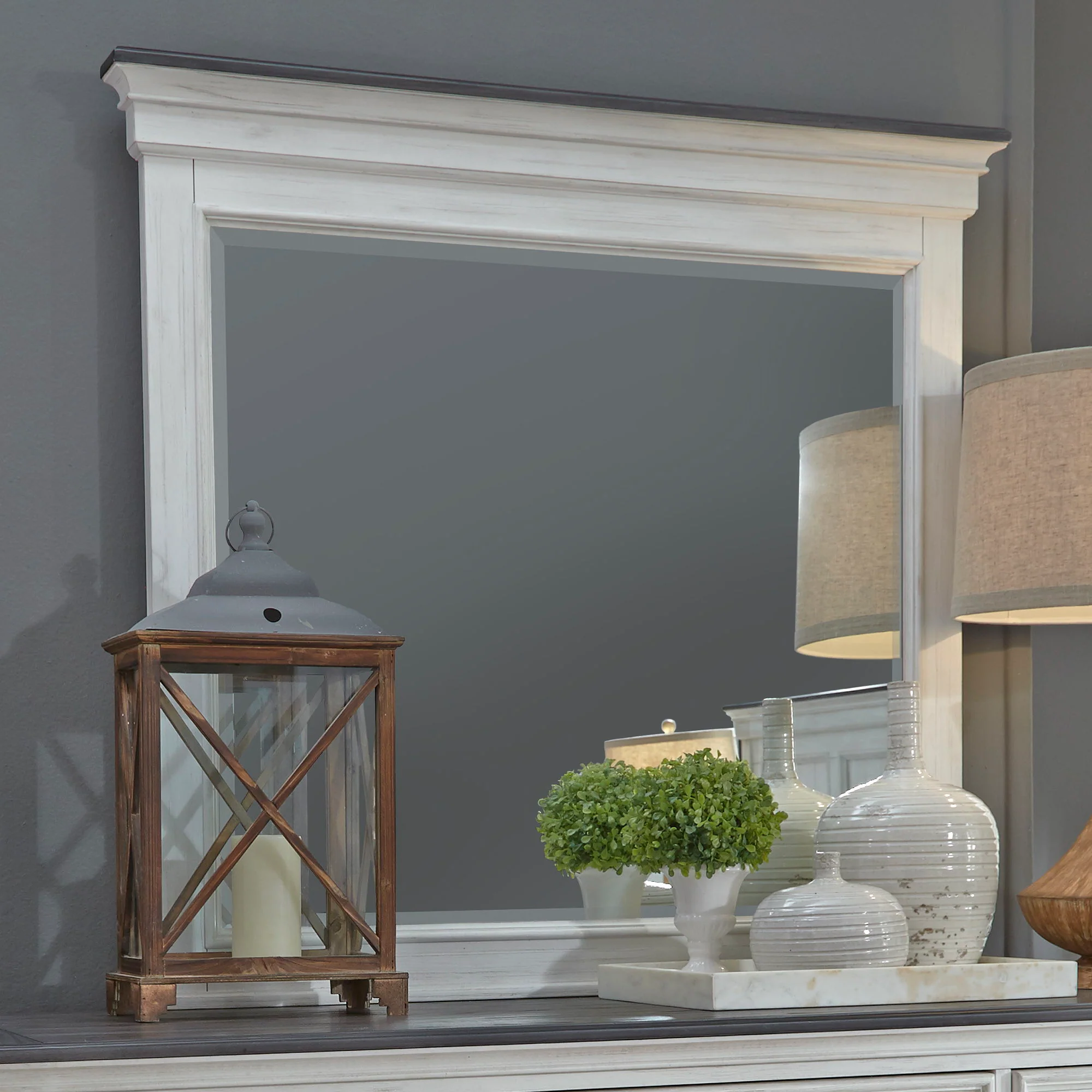 Allyson Park - Crown Mirror - Wirebrushed White / Charcoal - Image 1