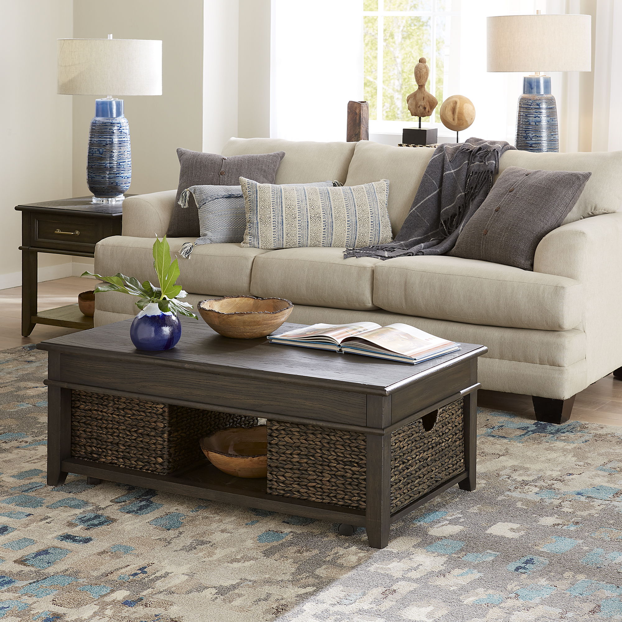 Mill Creek – 3 Piece Living Room Set (Lift Top Cocktail & 2 Drawer End Tables) – Peppercorn