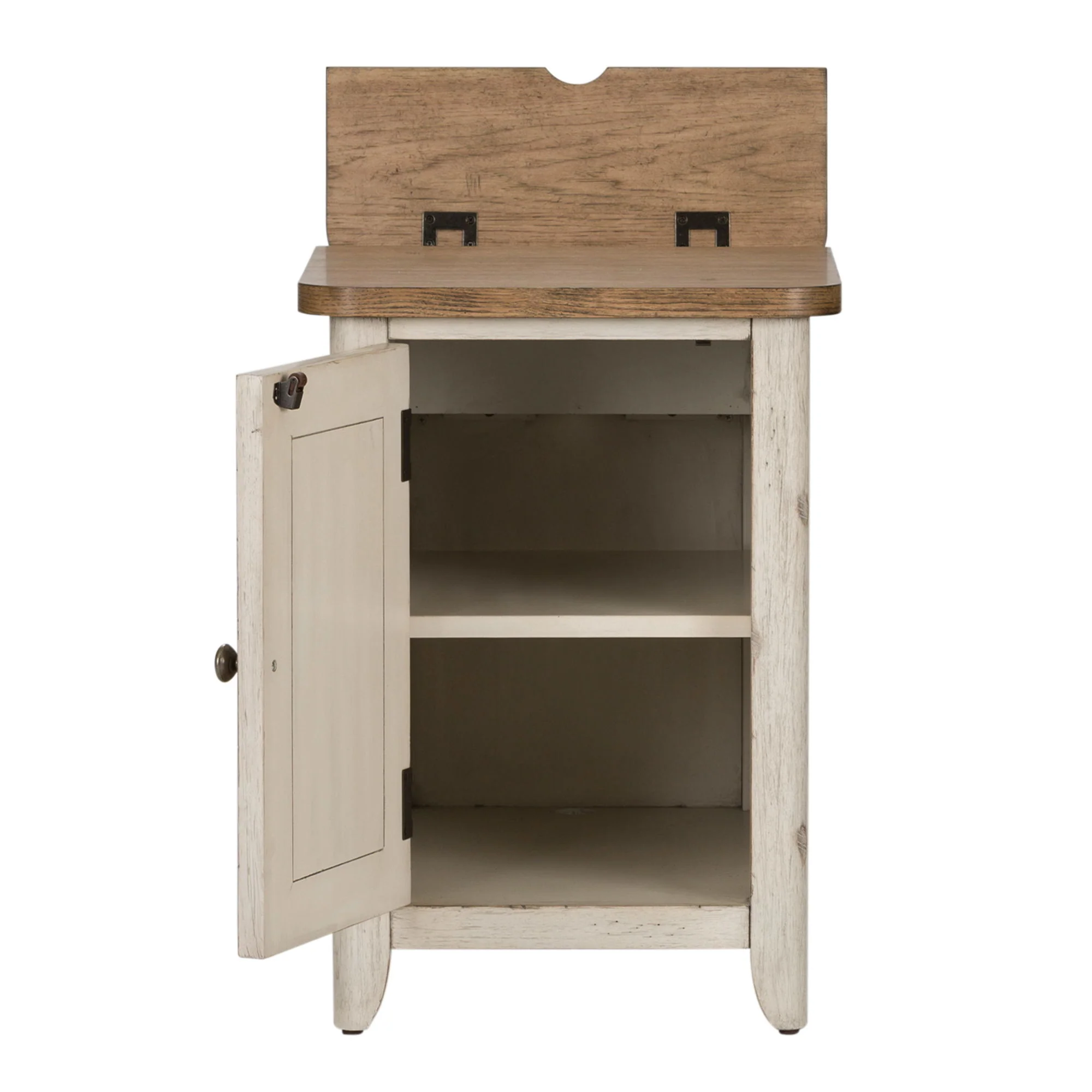 Farmhouse Reimagined - Door Chair Side Table With Charging Station - Antique White / Chestnut Tops - Image 3