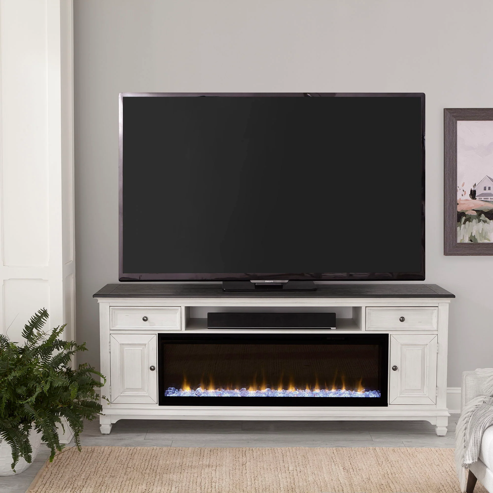 Fireplace TV Consoles – 82″ Fireplace TV Console – White