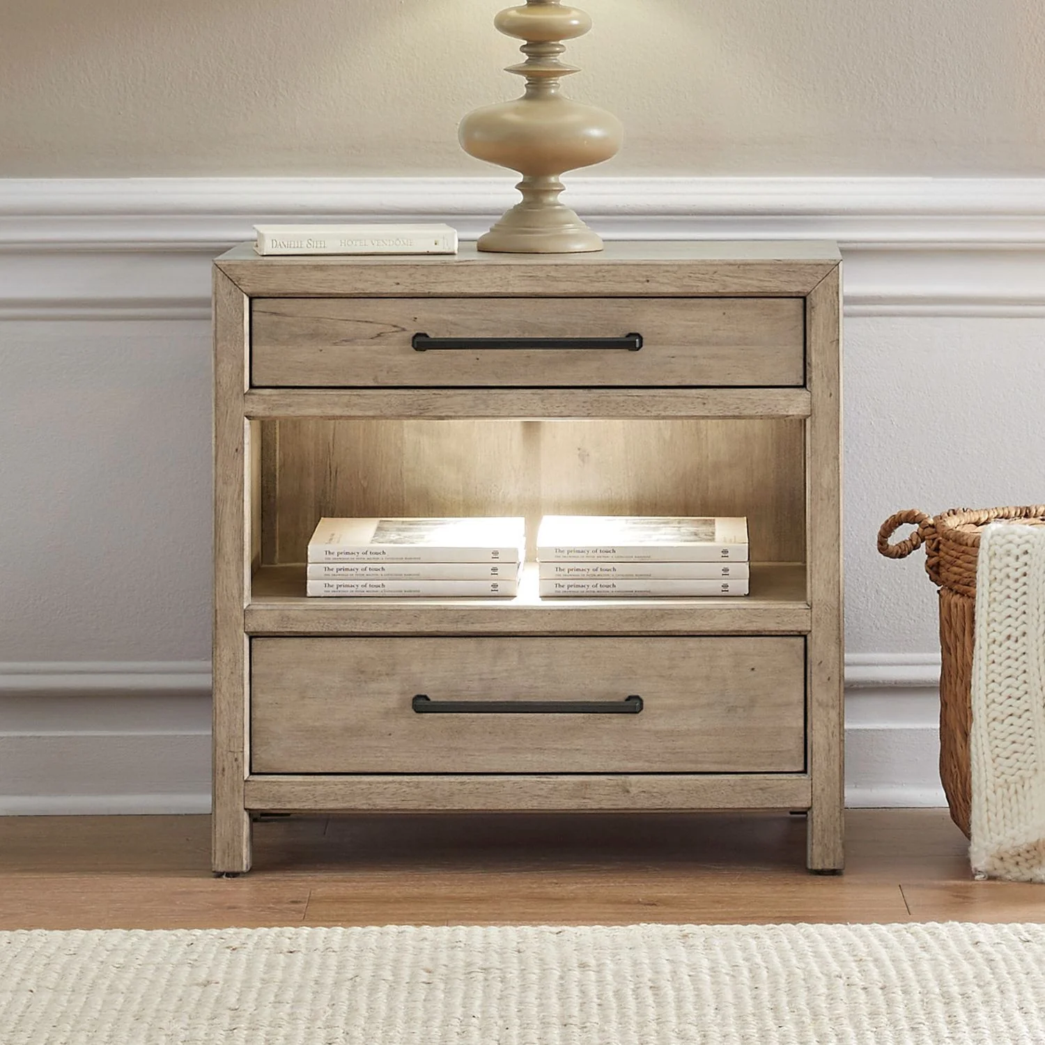 Proximity Place – Bedside Chest With Charging Station – Barley Buff