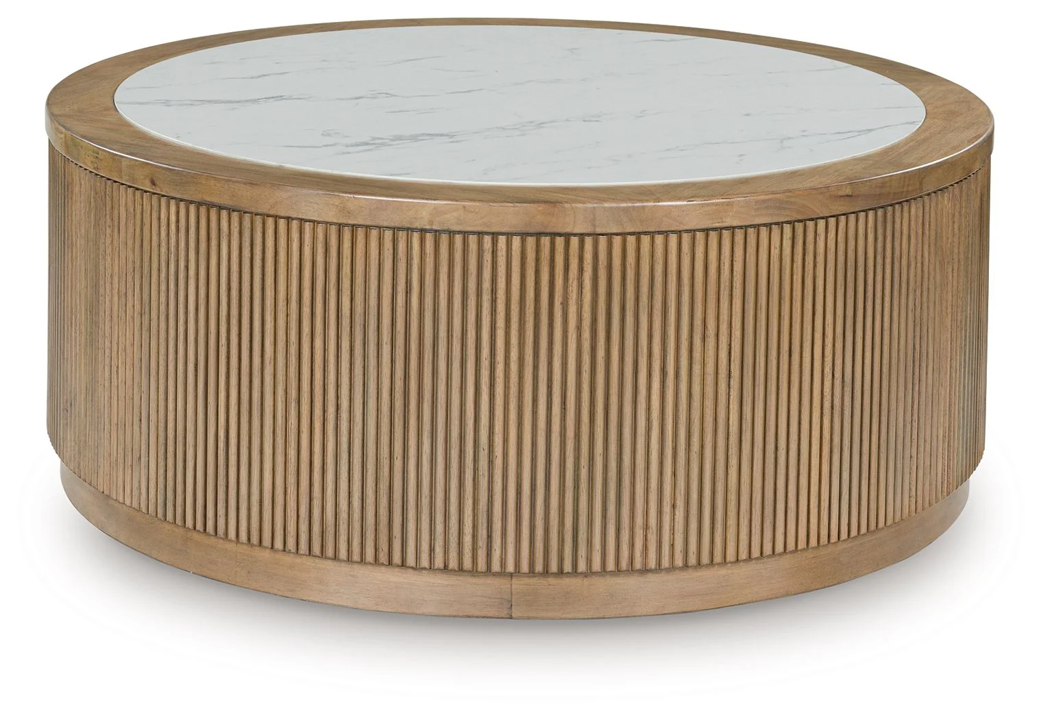 Camdill - Round Cocktail Table - Light Brown / White - Image 1