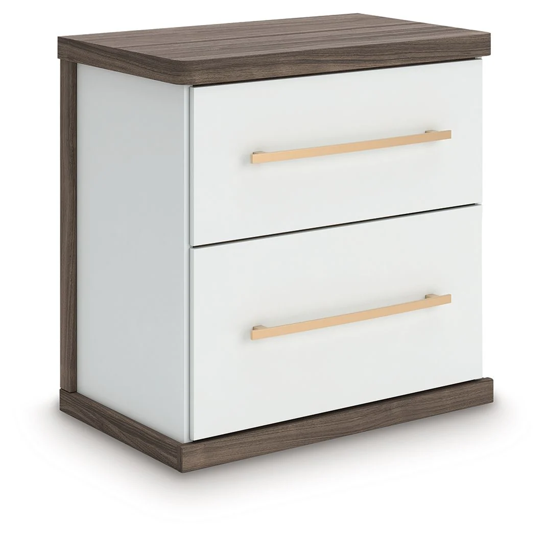 Kendanport – Two Drawer Night Stand – Brown / White