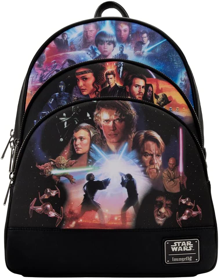 Loungefly Star Wars Trilogy 2 Triple Pocket Womens Double Strap Shoulder Bag Purse - Image 1