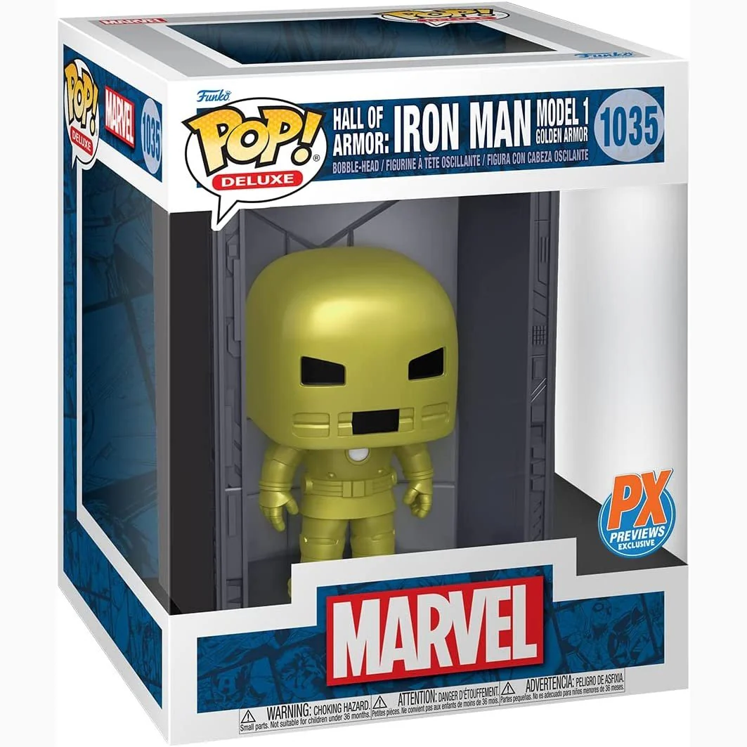 Funko Pop! Deluxe Marvel: Iron Man Hall of Armor Model 1 Golden Armor #1035 PX Previews Exclusive - Image 2
