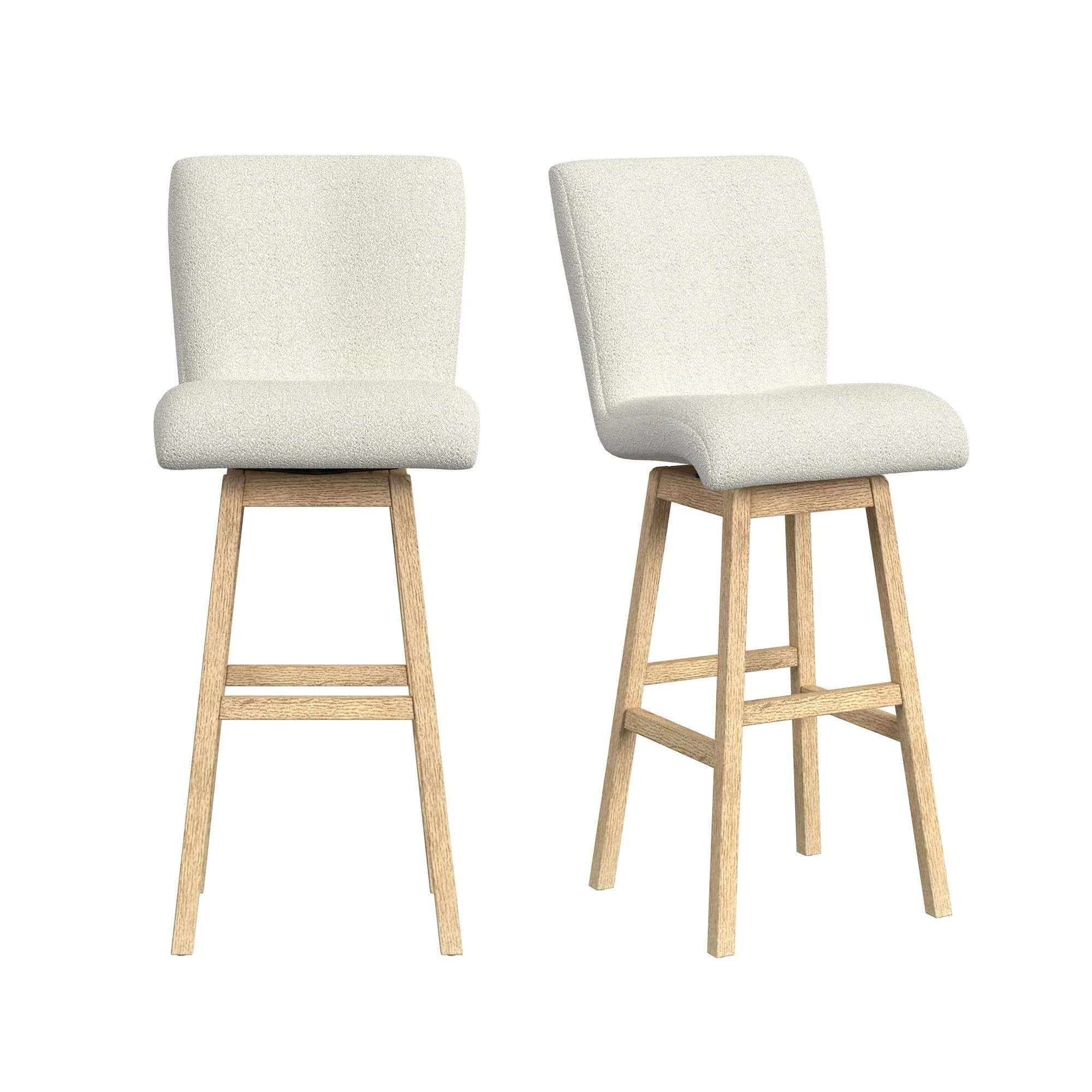 Cambrie – Upholstered Swivel Bar Stool With Boucle (Set of 2) – Beige / Natural