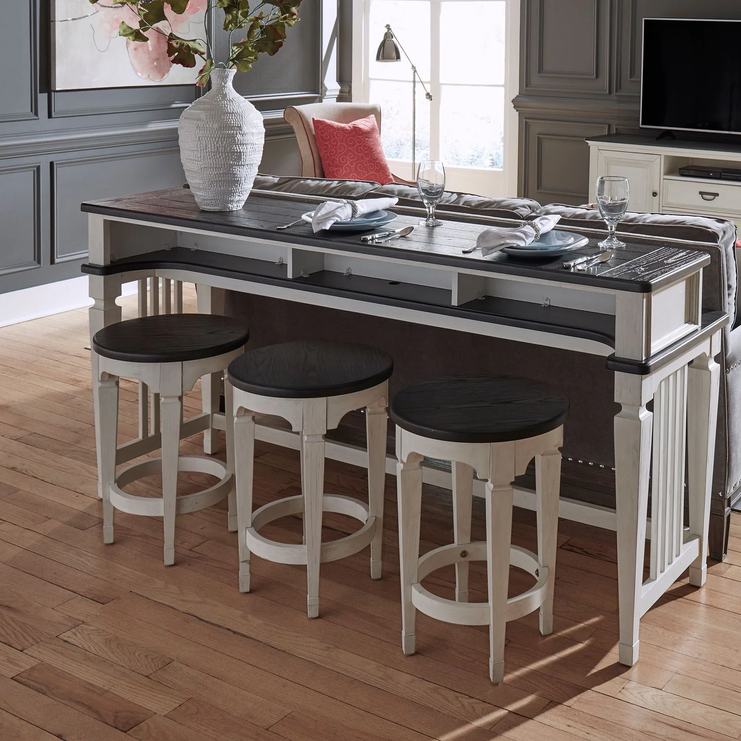 Allyson Park - Console Stool - Wirebrushed White / Charcoal - Image 2