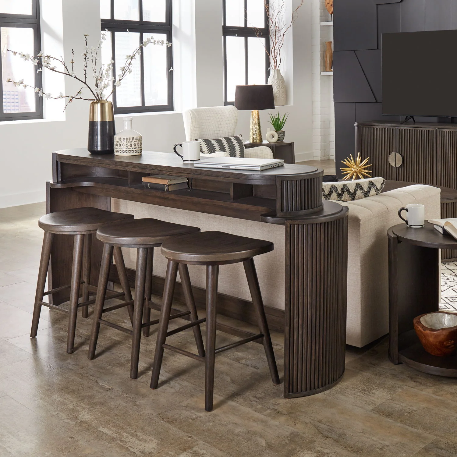City View – 4 Piece Table Set (Console Bar Table & 3 Console Stools) – Coffee Bean