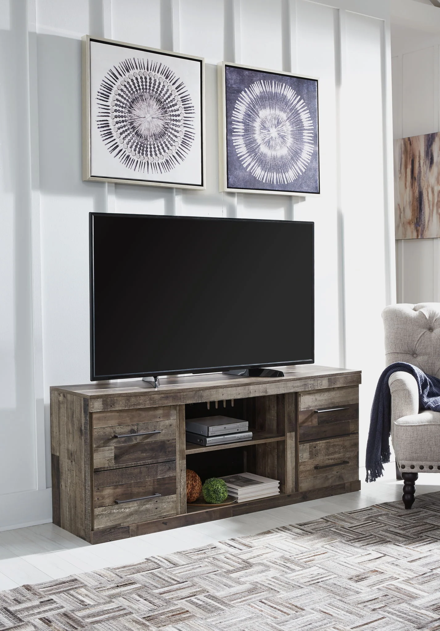 Derekson - LG TV Stand w/Fireplace Option - Multi Gray - Image 1