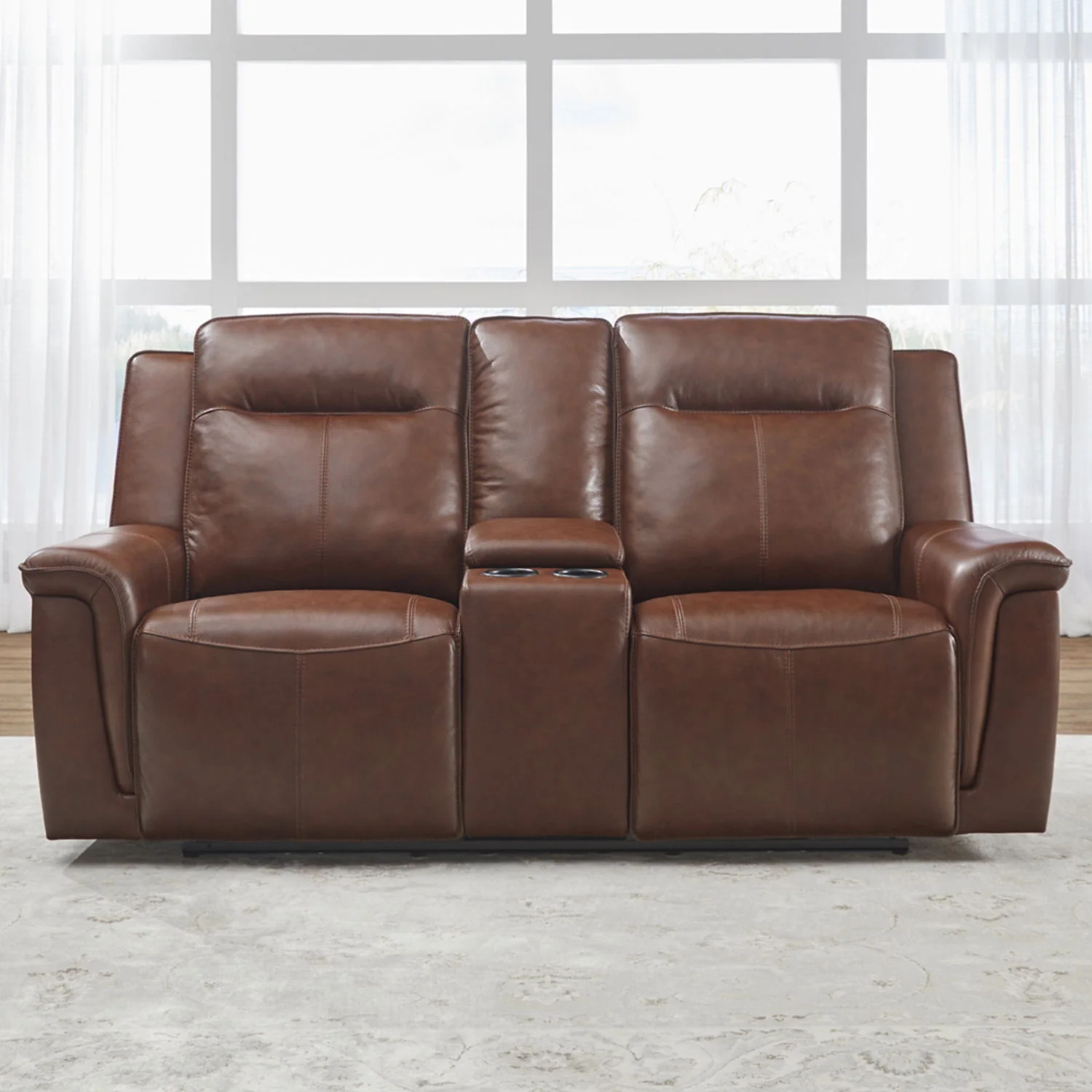 Avery - Loveseat With Console P2 - Cognac - Image 1