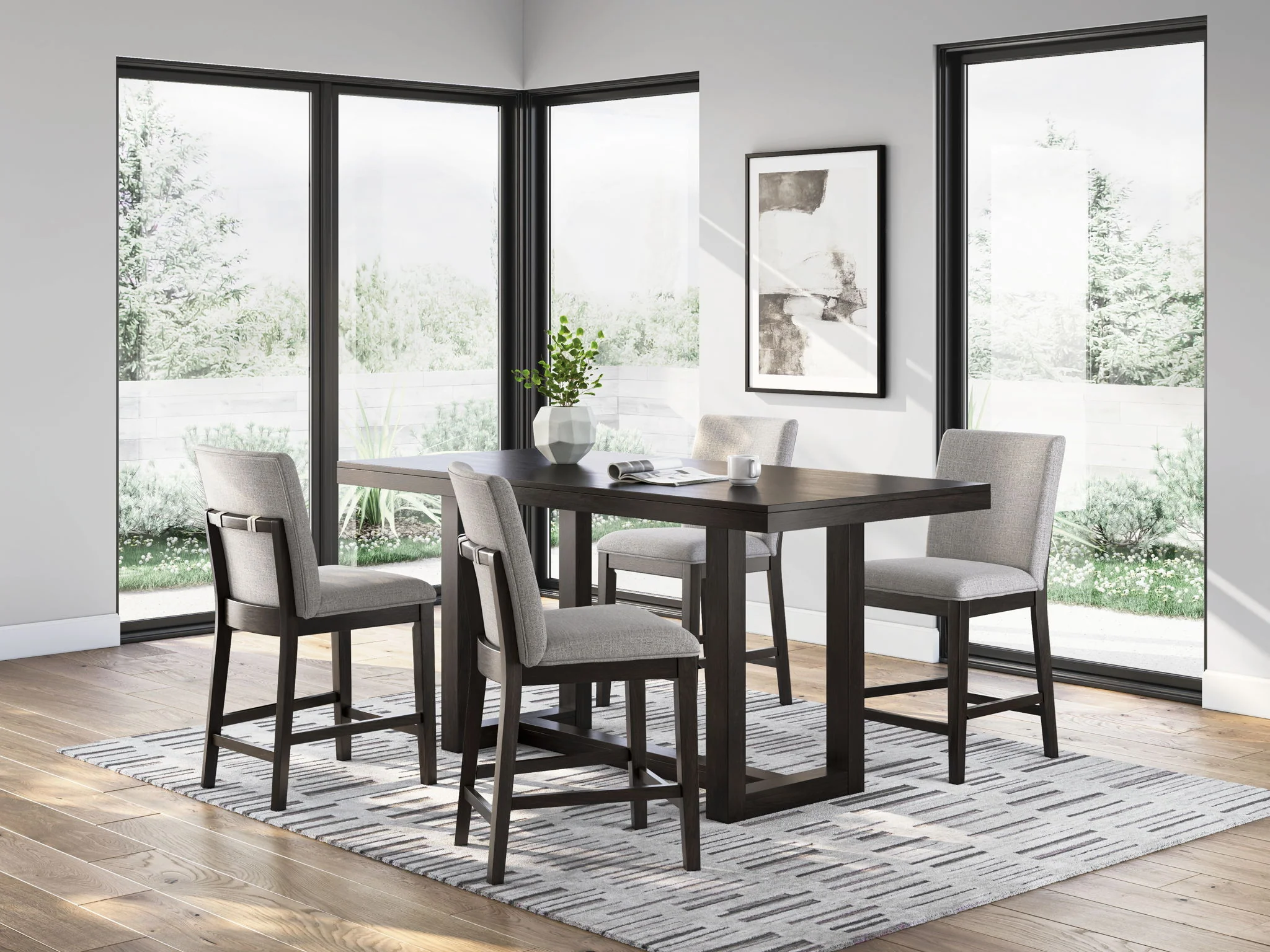 Neymorton - 5 Pc. - Rectangular Dining Room Counter Table, 4 Barstools - Dark Grayish Brown - Image 1