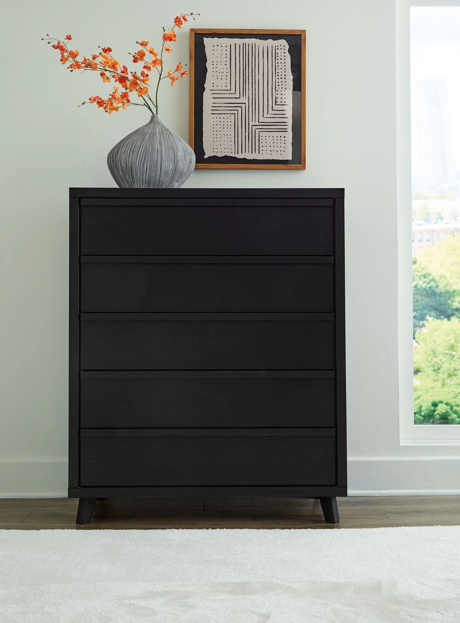 Danziar - Five Drawer Wide Chest - Black - Image 3