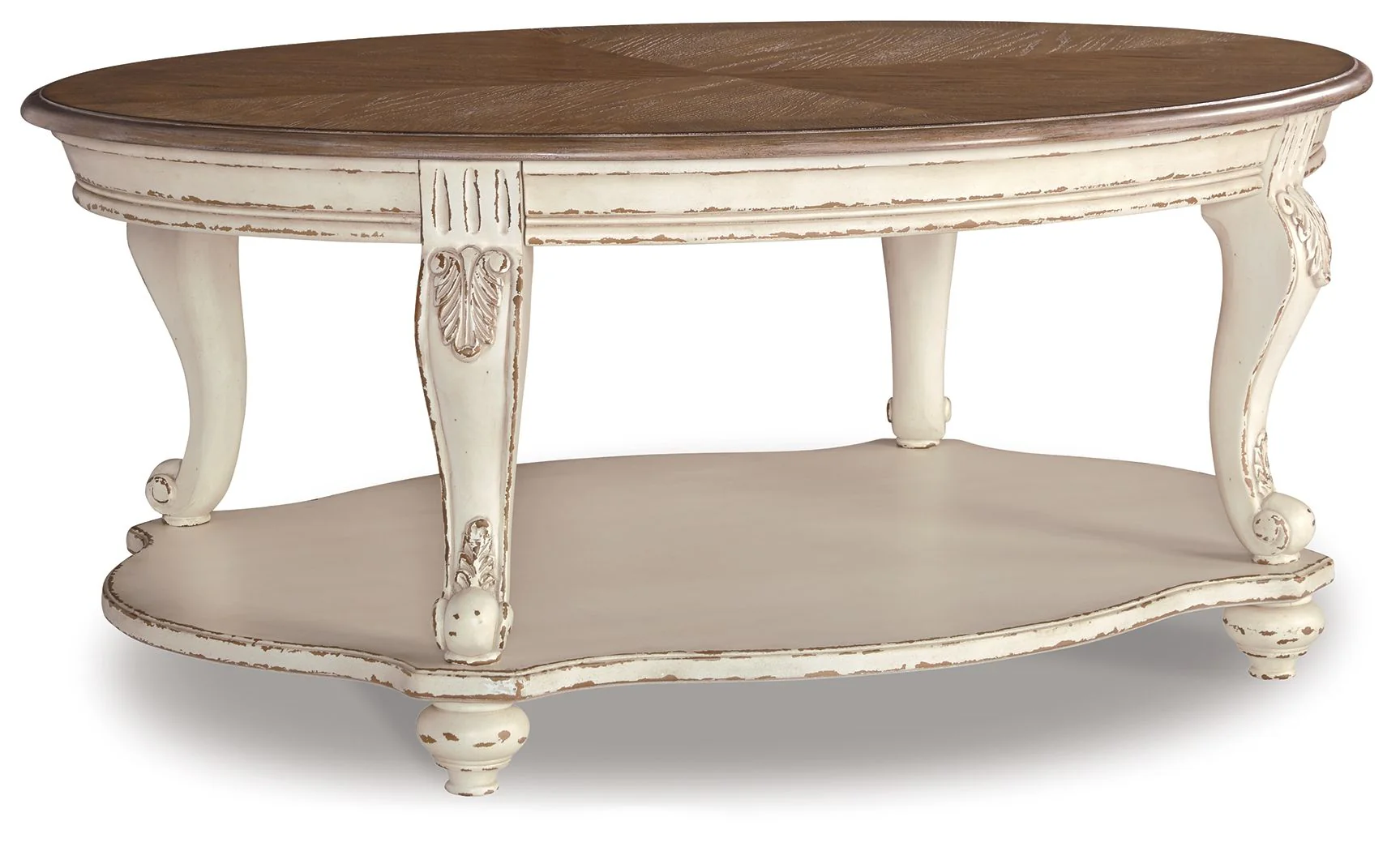 Realyn - Oval Cocktail Table - White / Brown - Image 1