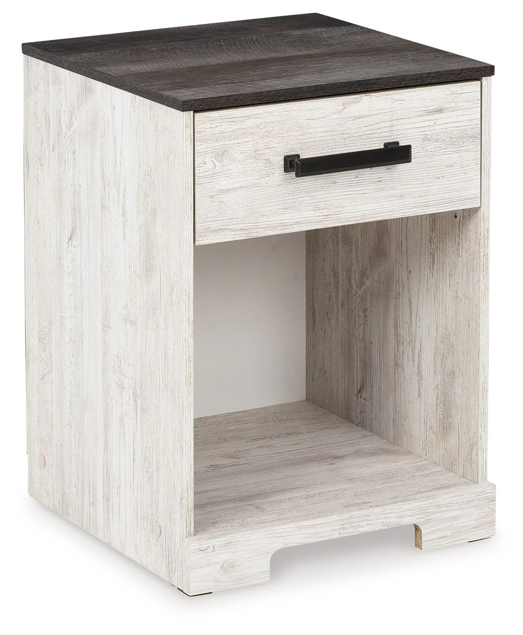 Shawburn – One Drawer Night Stand – Open Cubby – White / Black / Gray