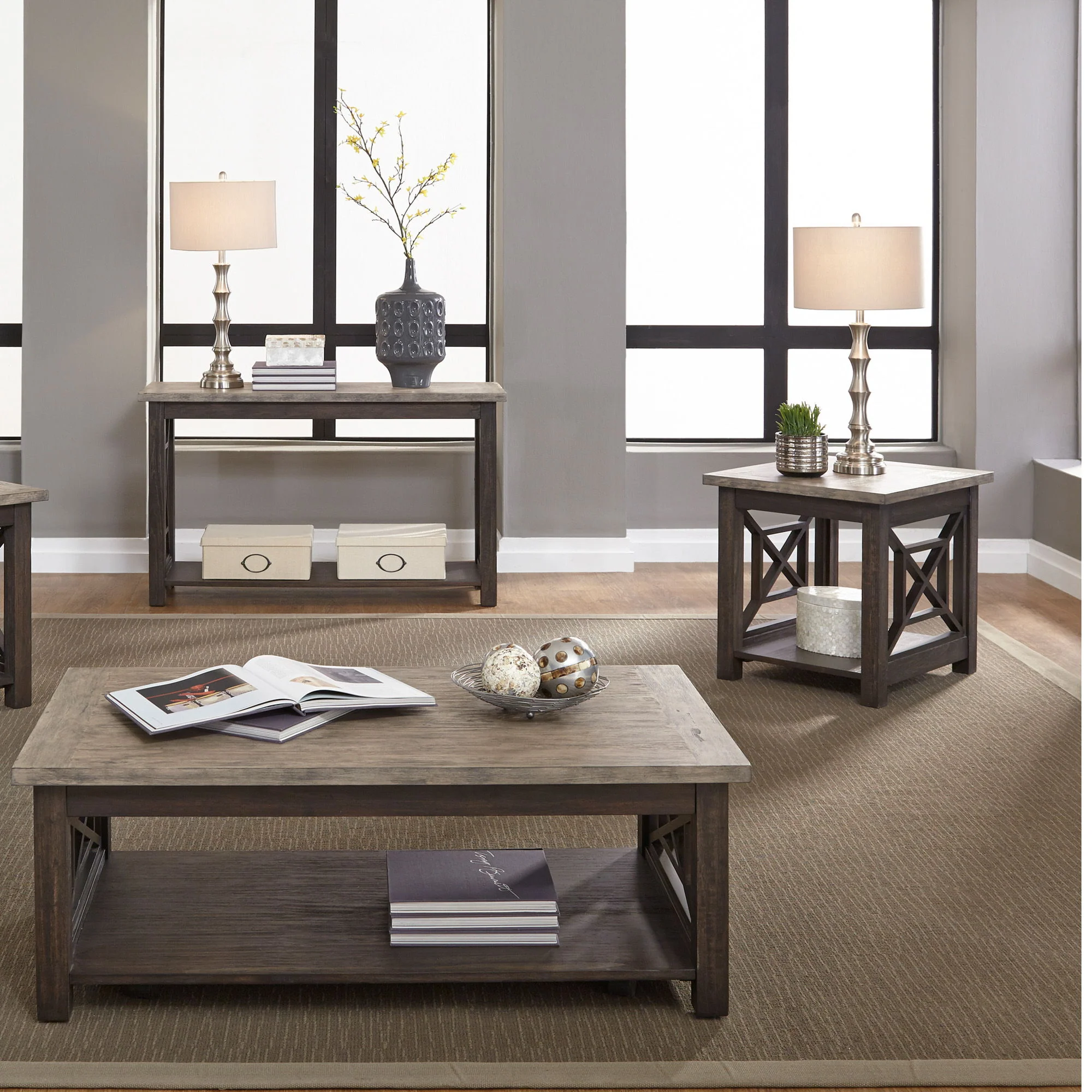 Heatherbrook - 3 Piece Table Set (1 Cocktail 2 End Tables) - Charcoal & Ash - Image 1