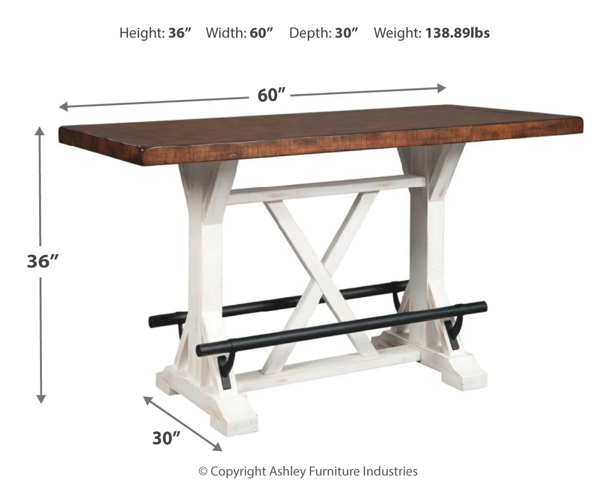 Valebeck - Rectangular Dining Room Counter Table - White / Brown - Image 2