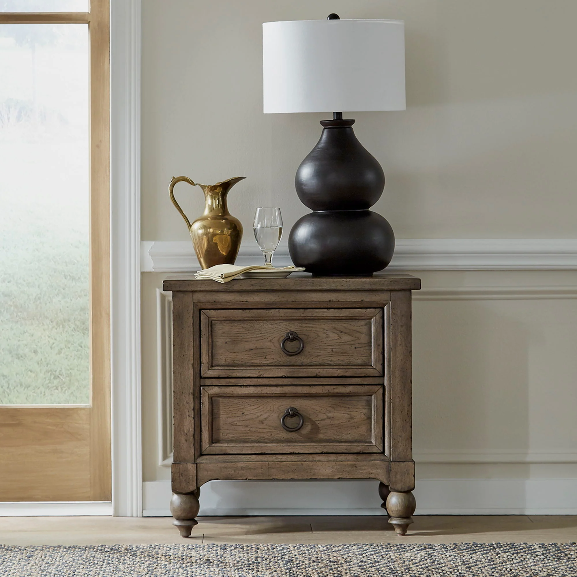 Americana Farmhouse – 2 Drawer Night Stand With Charging Station