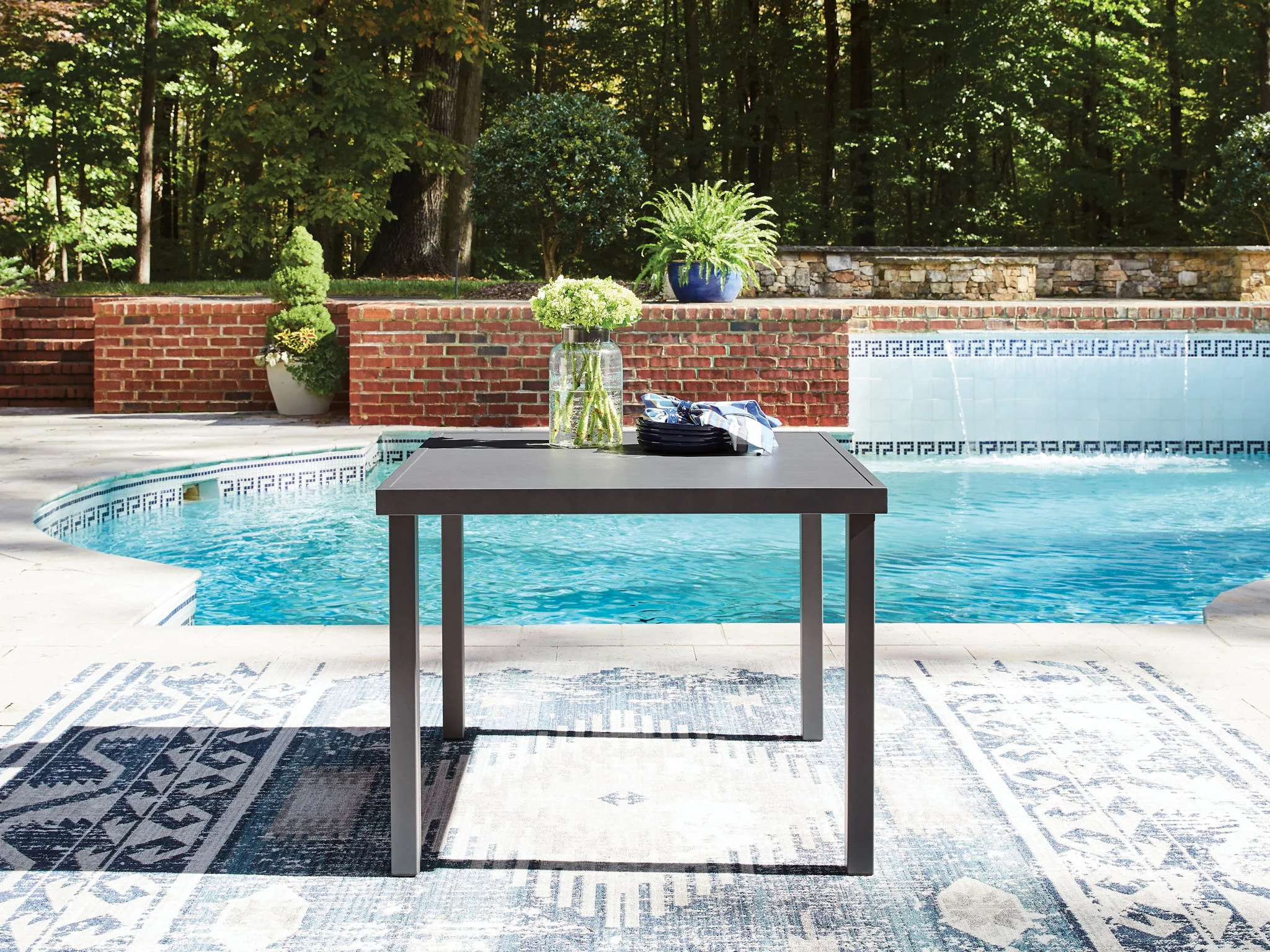Rocky Creek - Square Dining Table With Umbrella Option - Gray - Image 2