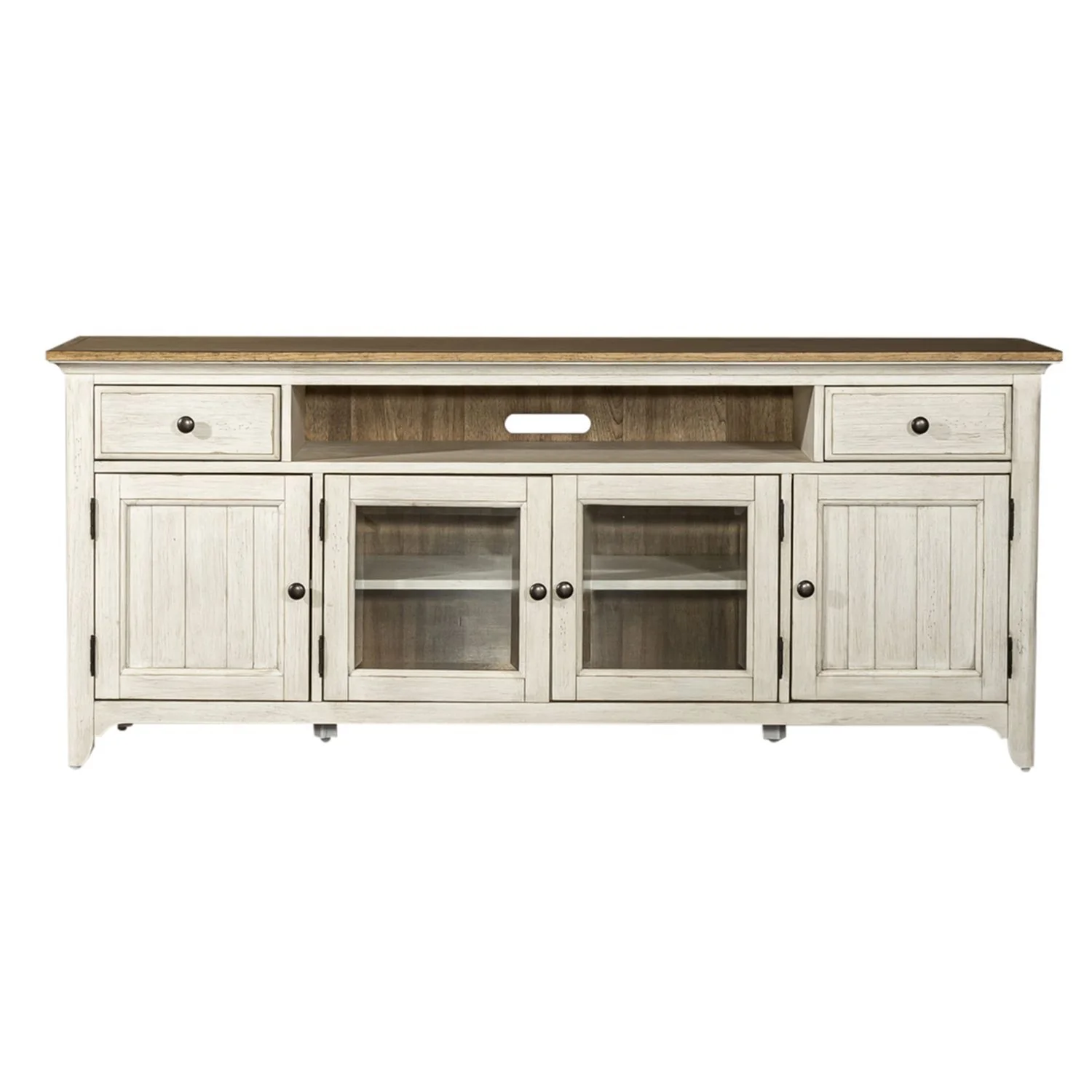Farmhouse Reimagined - Entertainment 72" TV Stand - Antique White / Chestnut Tops - Image 3