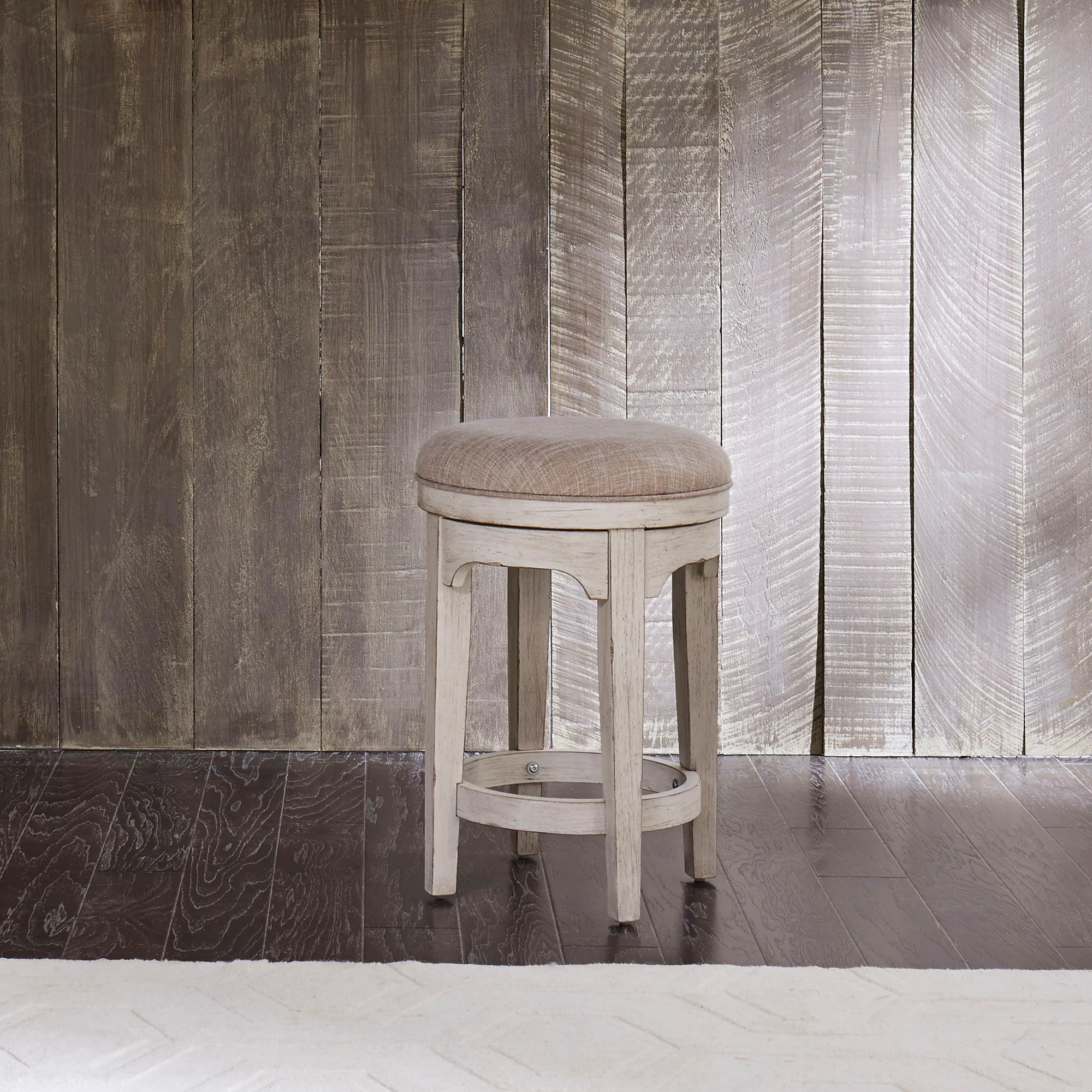 Farmhouse Reimagined – Console Swivel Stool – Antique White / Chestnut Tops