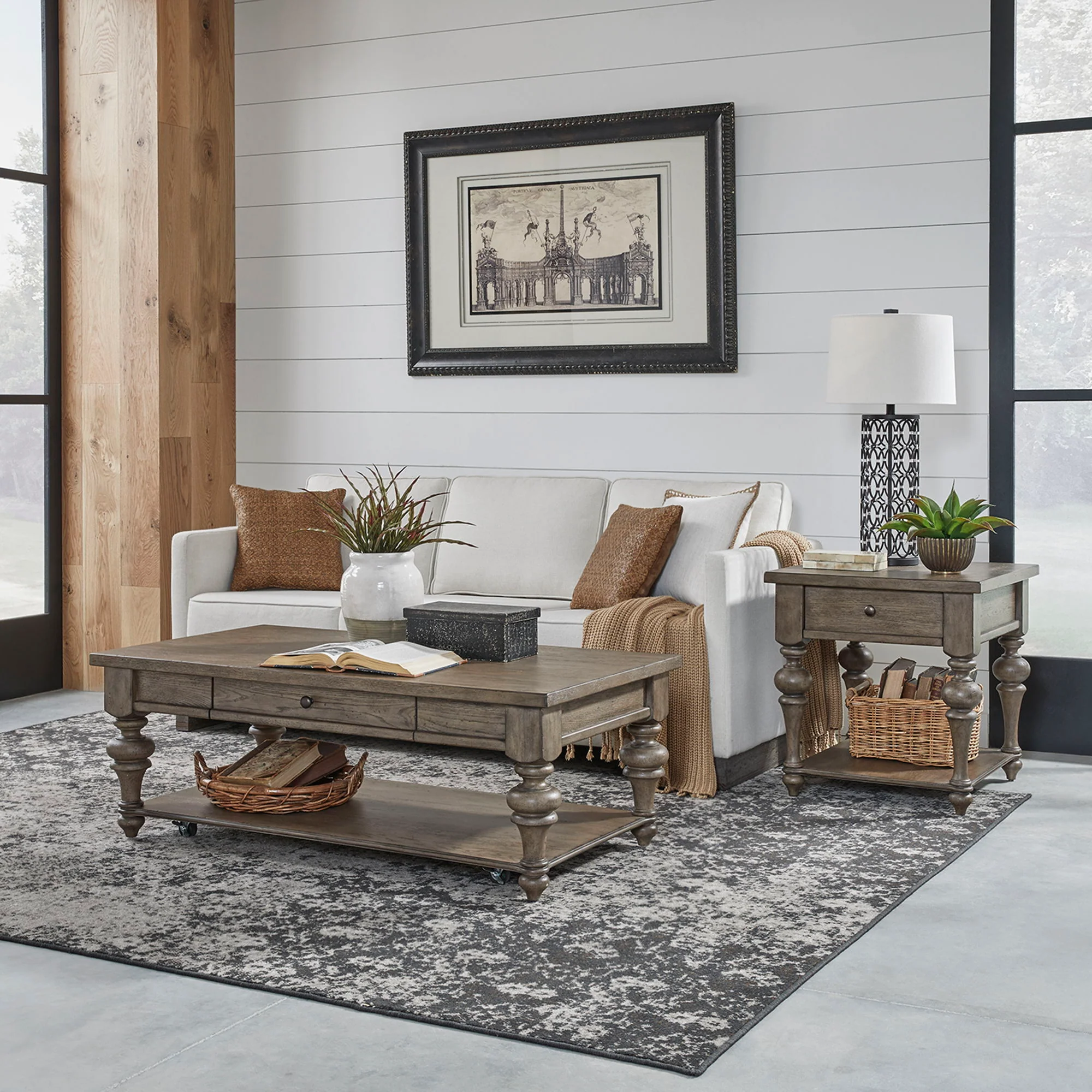 Americana Farmhouse – 3 Piece Table Set (1 Cocktail 2 End Tables) – Dusty Taupe