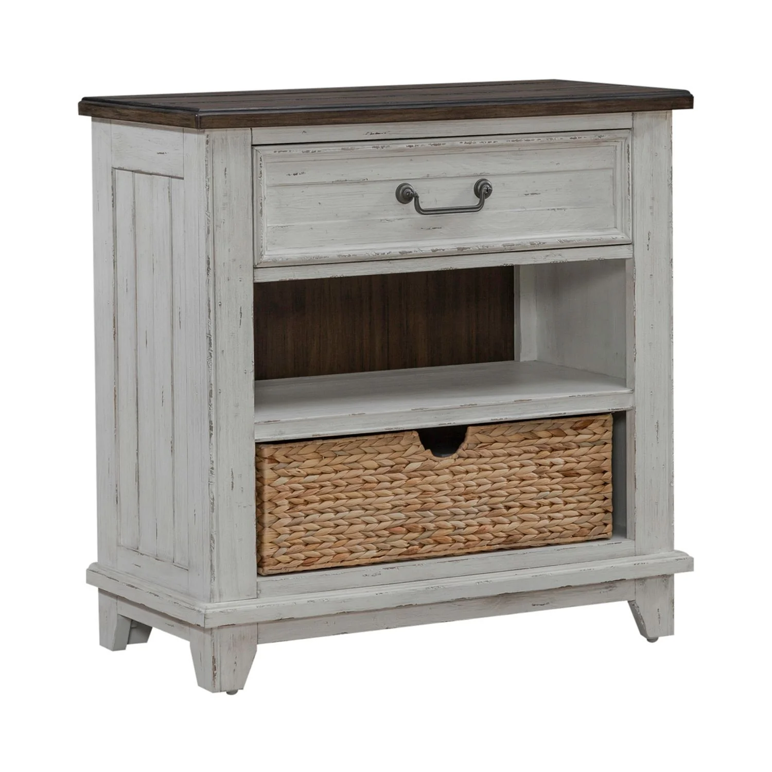 River Place - Bedside Chest With Charging Station - Riverstone White & Tobacco - Image 3