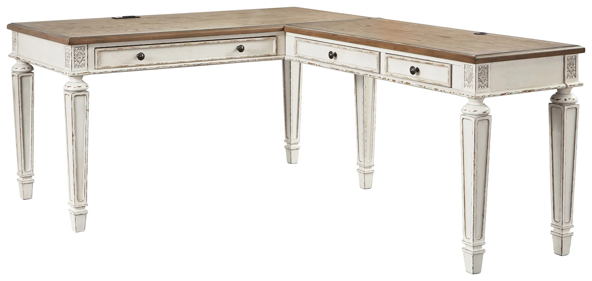 Realyn – Home Office L Shaped Desk – White / Brown