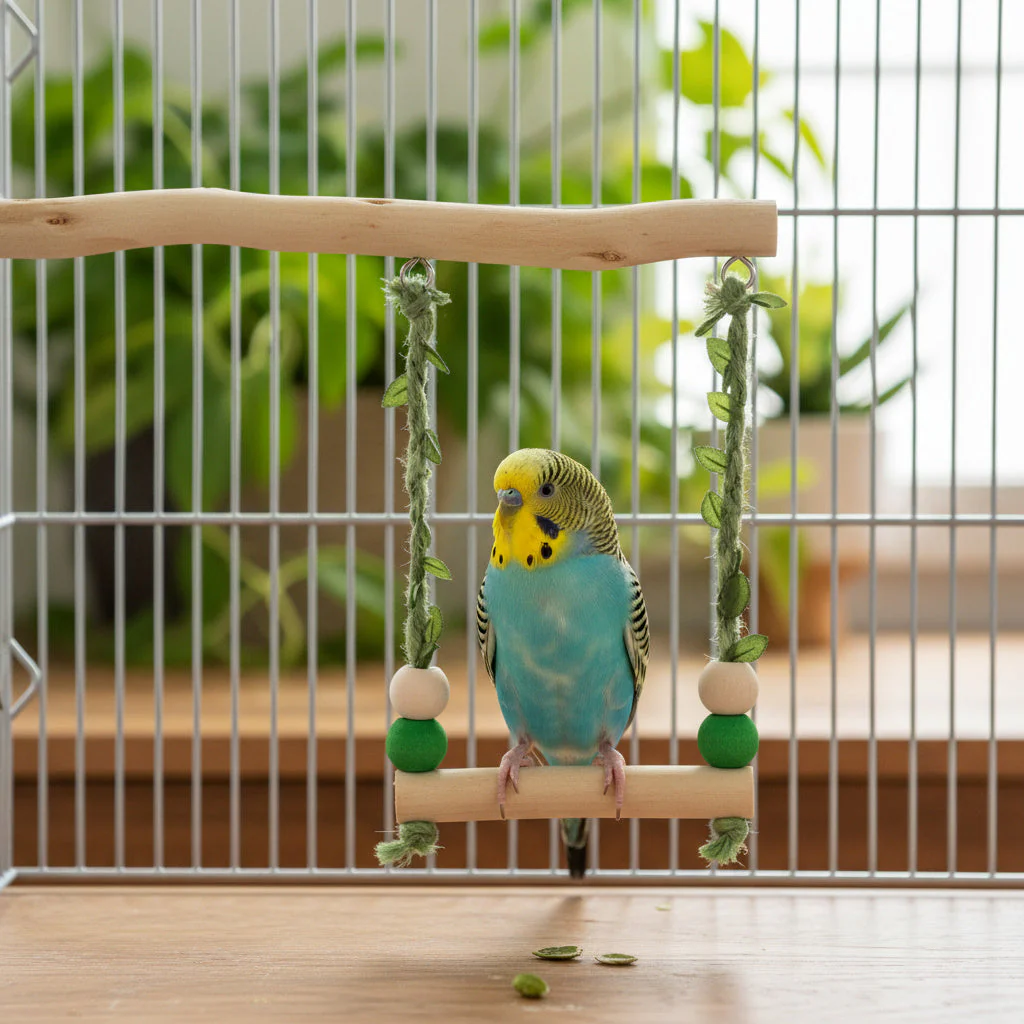 Natural Wood Hanging Bird Swing - Image 3