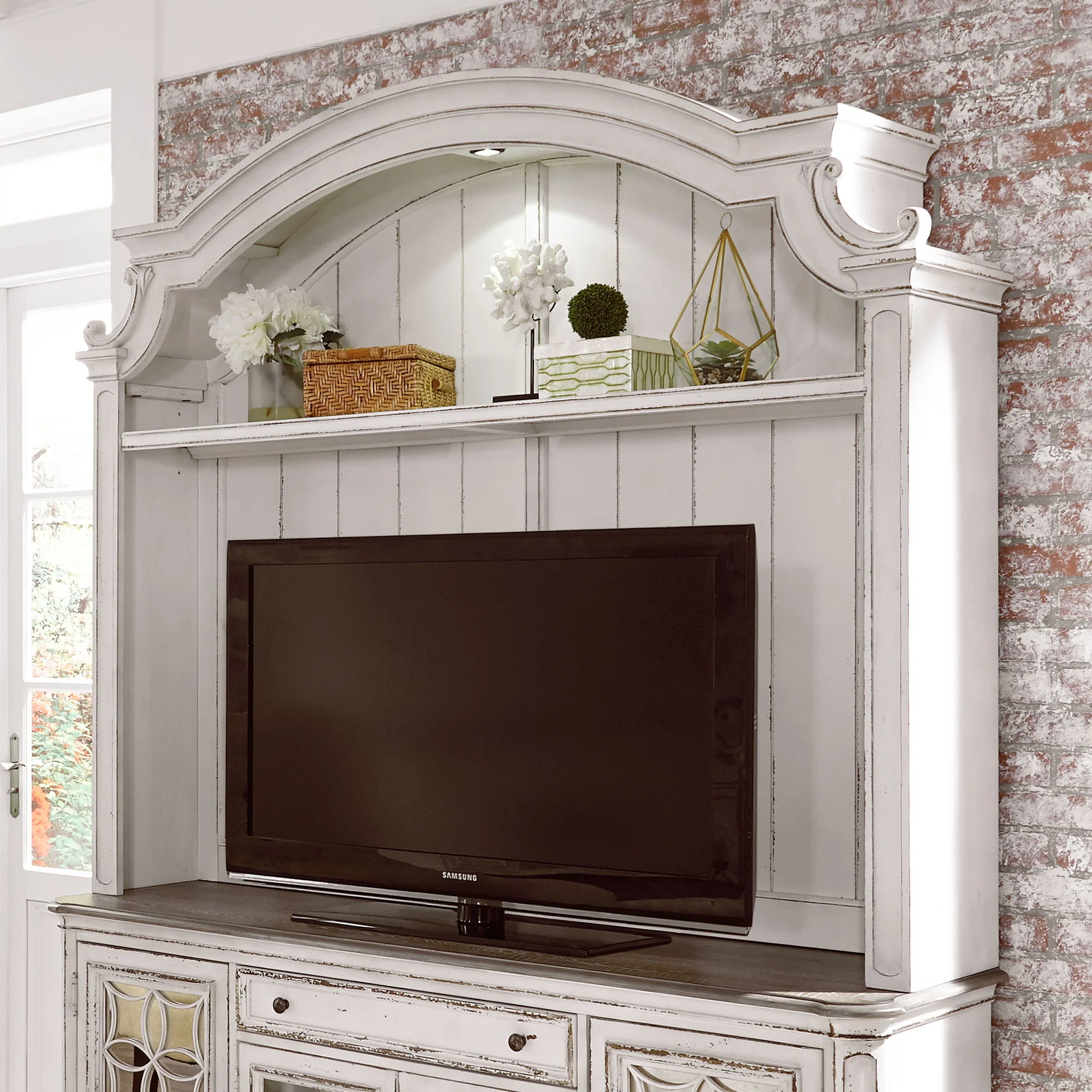 Magnolia Manor - Arched Entertainment Hutch - Antique White - Image 1