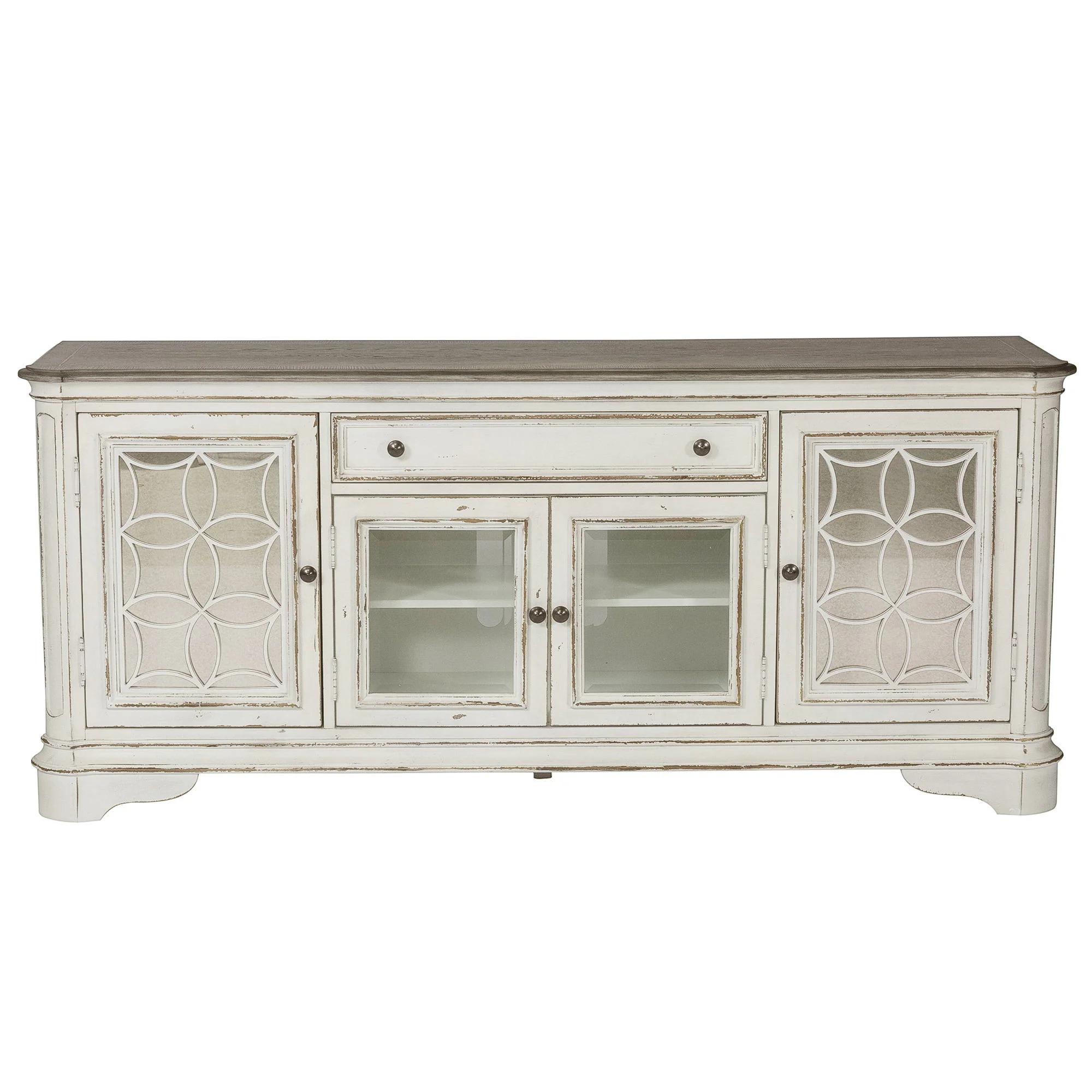 Magnolia Manor - Entertainment TV Stand (Glass Doors) - Antique White - Image 3