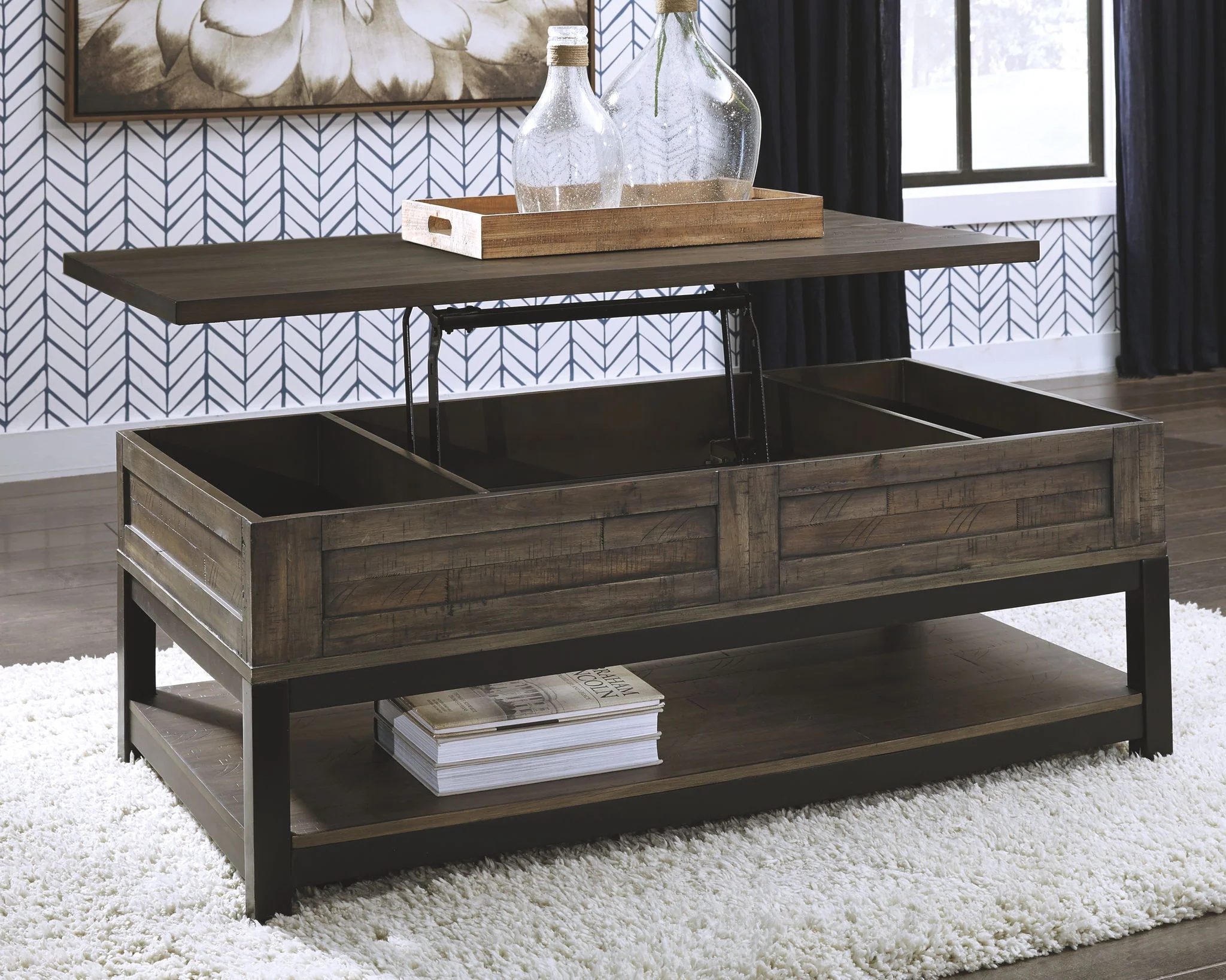 Johurst - LIFT TOP COCKTAIL TABLE - Grayish Brown - Image 2