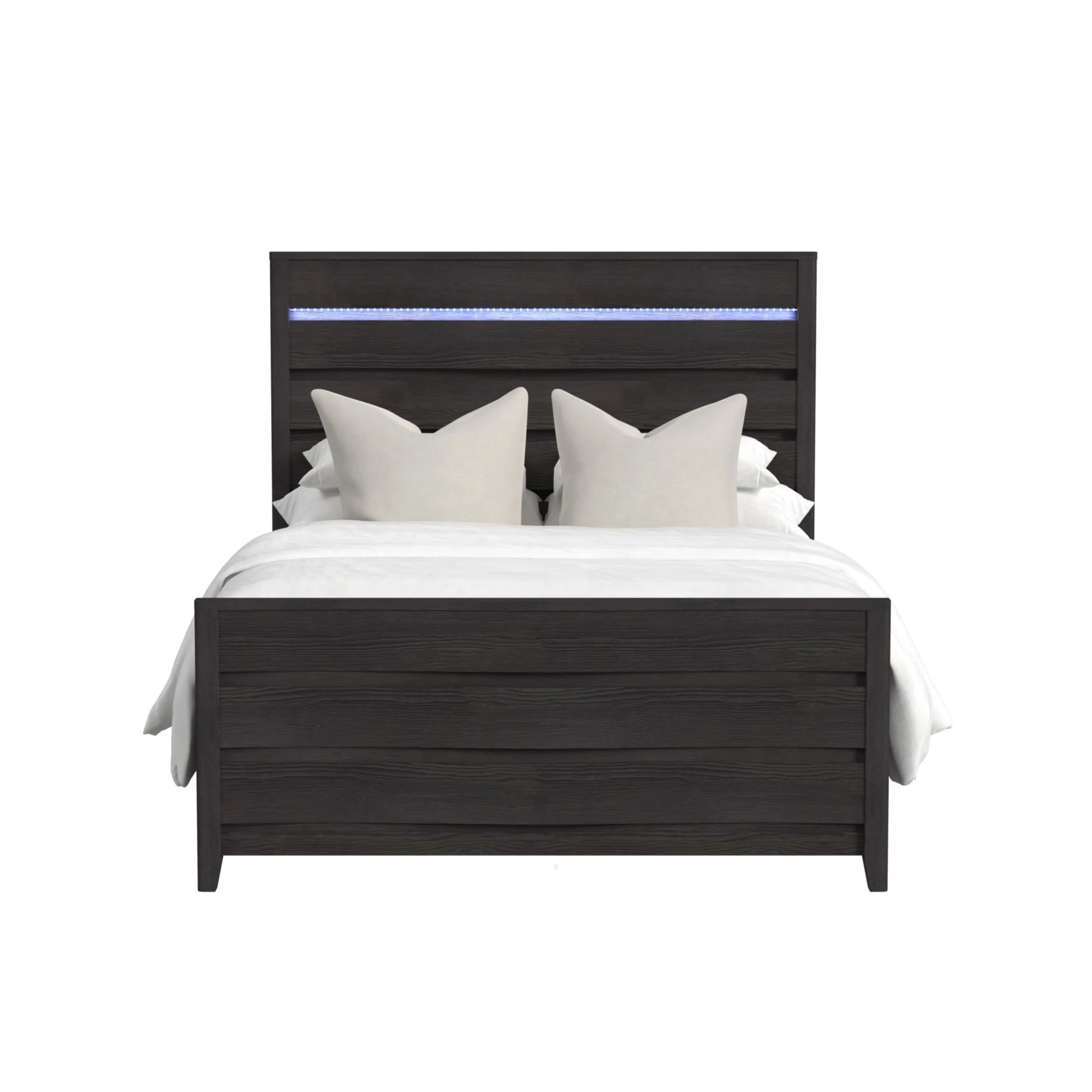 Tobias - Full Panel Headboard With LED And Footboard And Slats - Black - Image 2