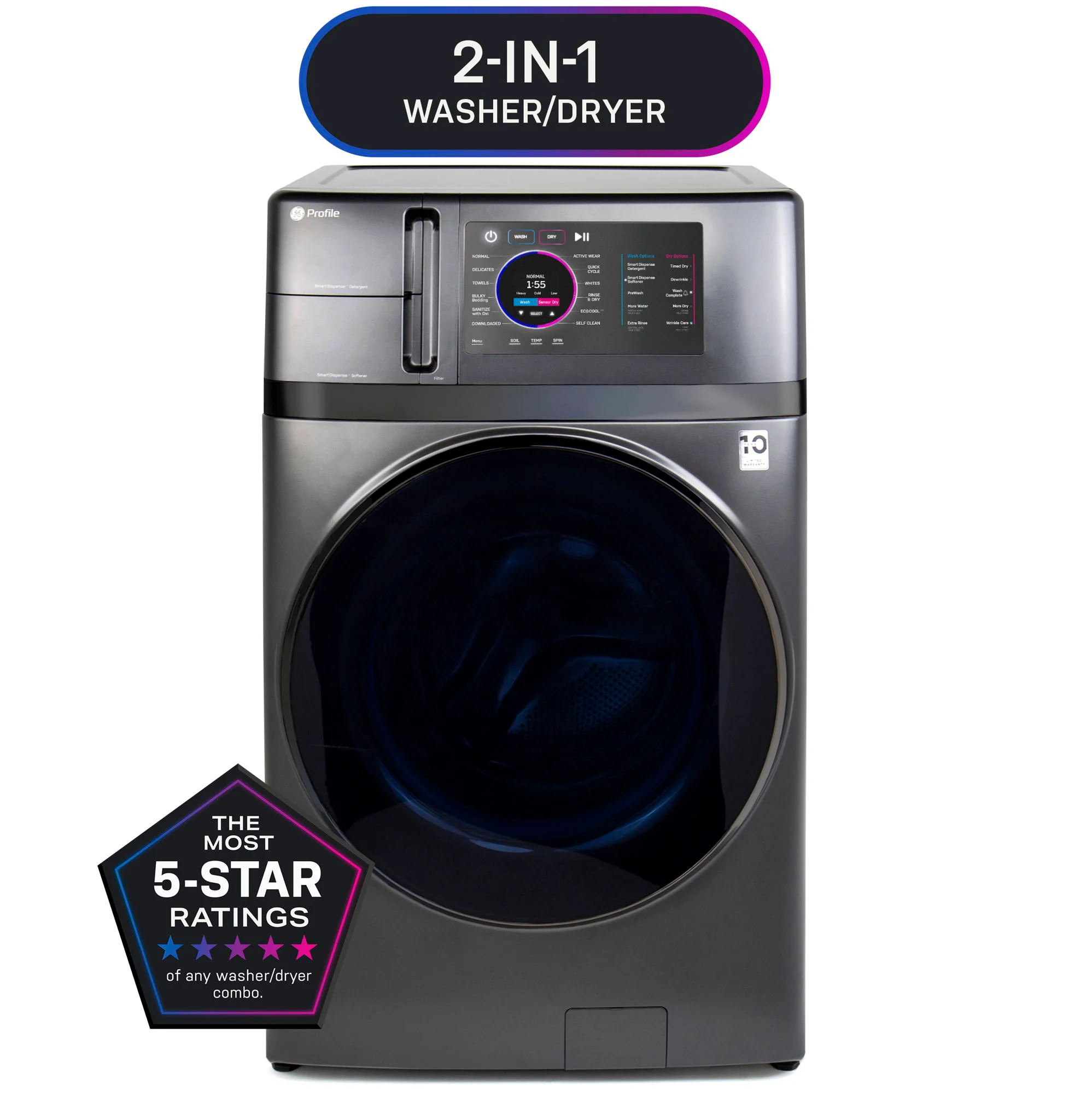 GE Profile 4.8 Cubic Foot Front Load Electric Washer Dryer Combo - Carbon Graphite - Image 3