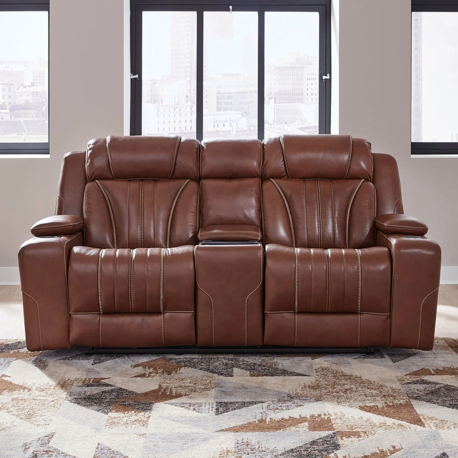 Caswell - Loveseat With Console P2 & ZG - Nature Chestnut - Image 1