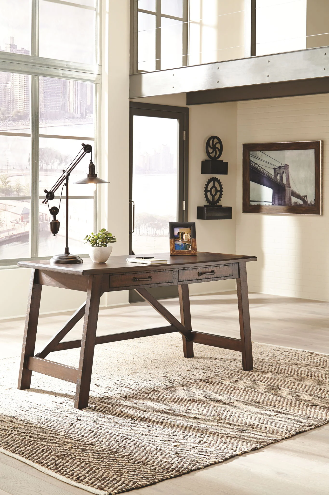 Baldridge - Home Office Large Leg Desk - Rustic Brown - Image 3