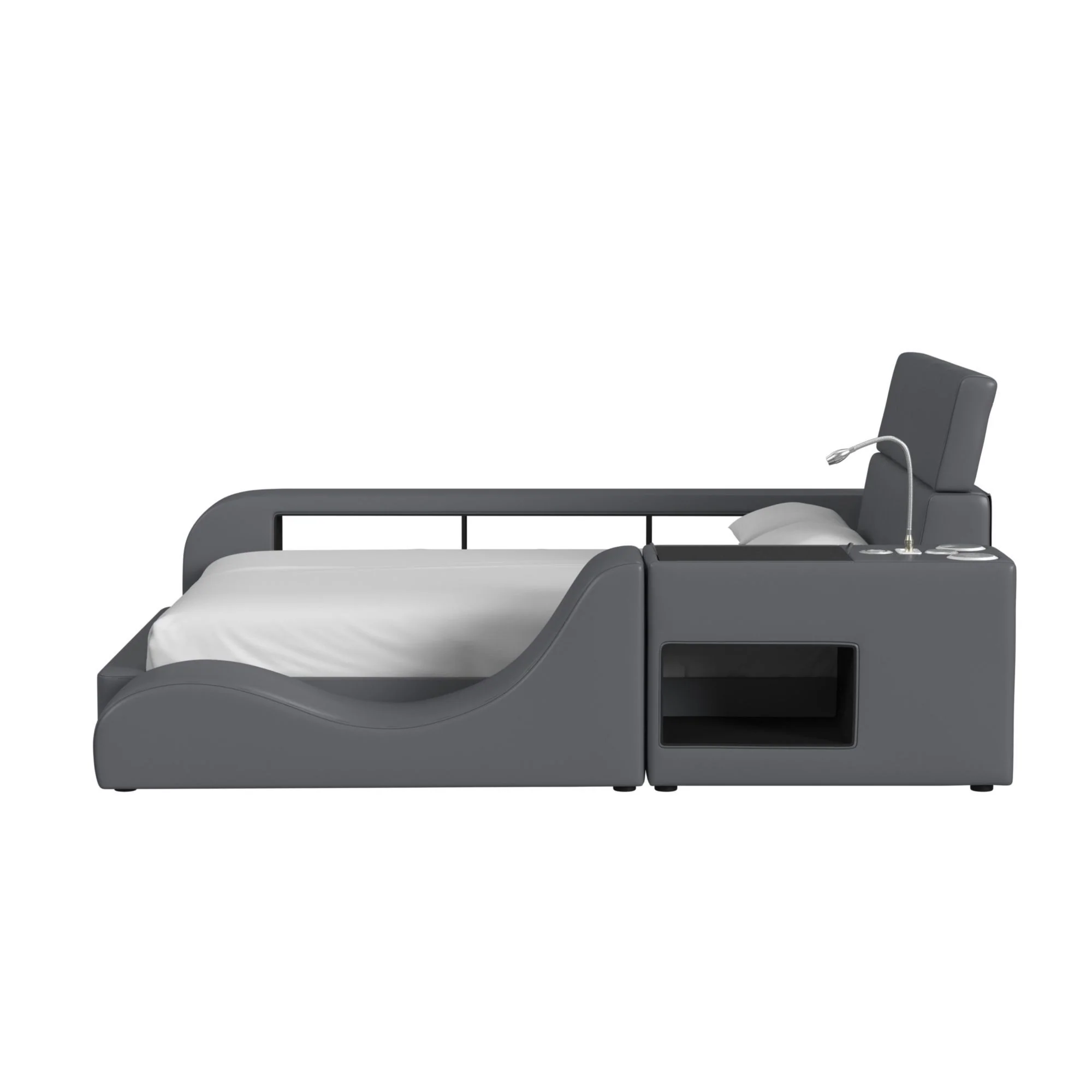 Valari - Nightstand PU With Electronic Features - Gray - Image 3