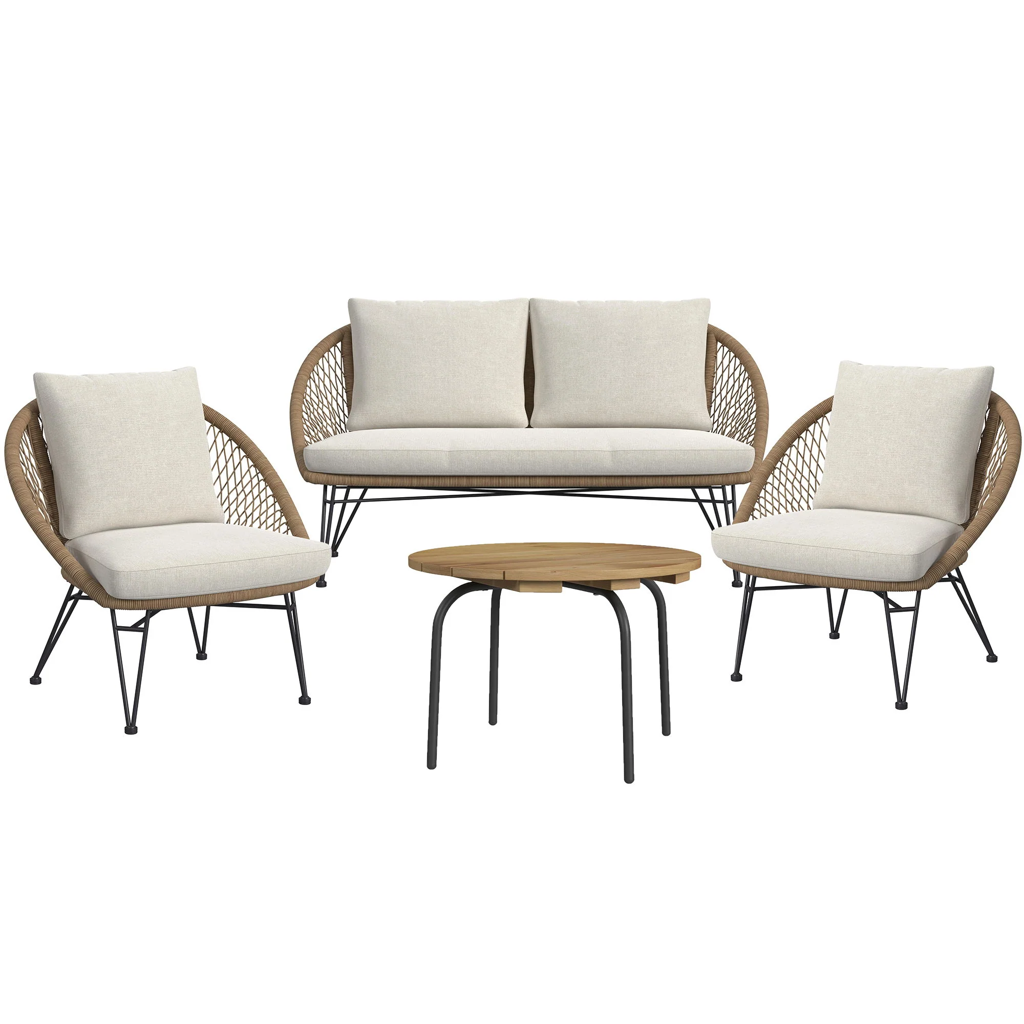 Grace – 4 Piece Outdoor Seating Set – Beige / Natural