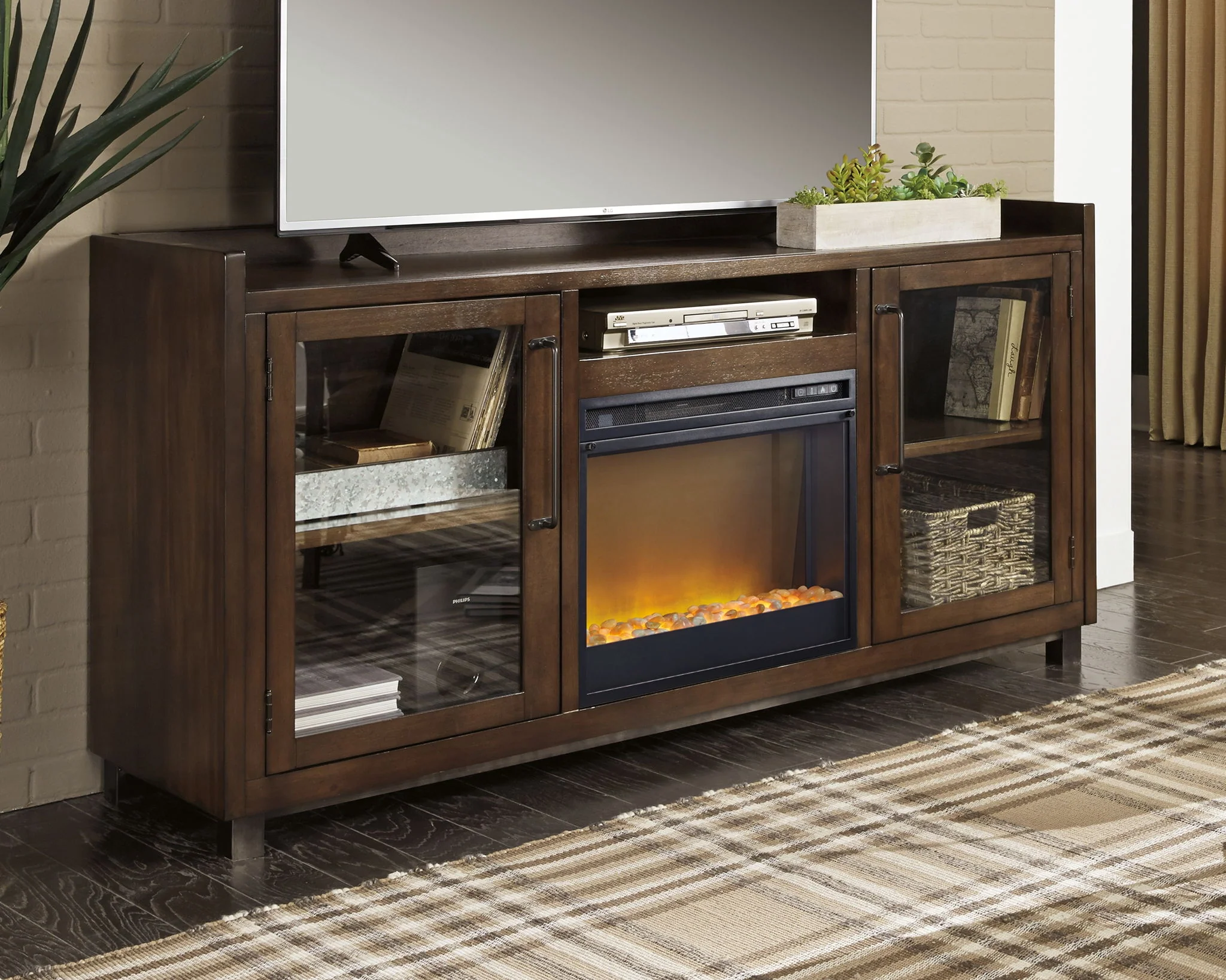 Starmore - 70" TV Stand With Glass/Stone Fireplace Insert - Brown - Image 2