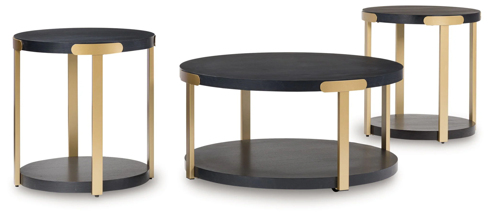 Shylore – Occasional Table Set (Set of 3) – Black / Brass Finish